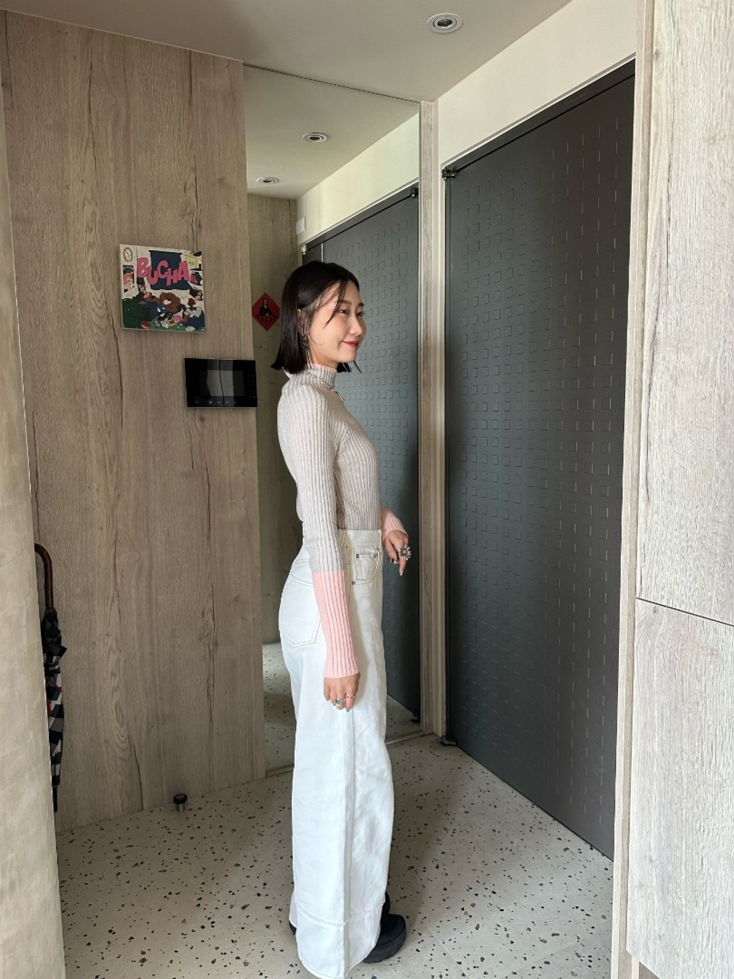 🇯🇵袖子撞色不對稱羅紋針織上衣/兩色