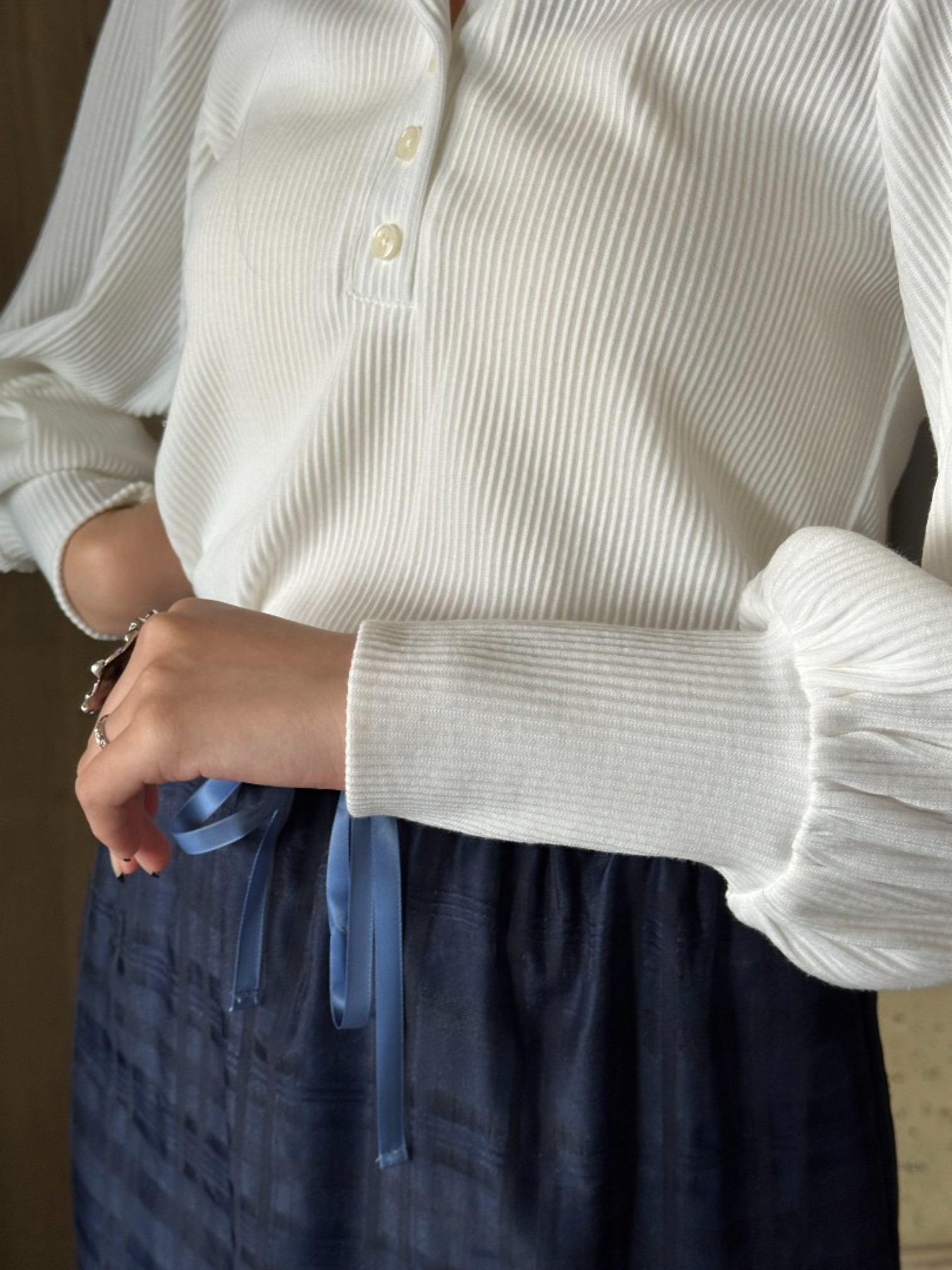 🇯🇵羅紋泡泡袖翻領上衣/兩色