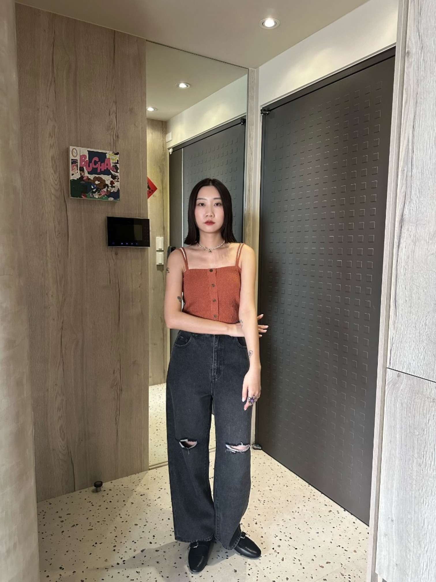 🇯🇵花圈毛呢吊帶背心/磚紅&咖啡