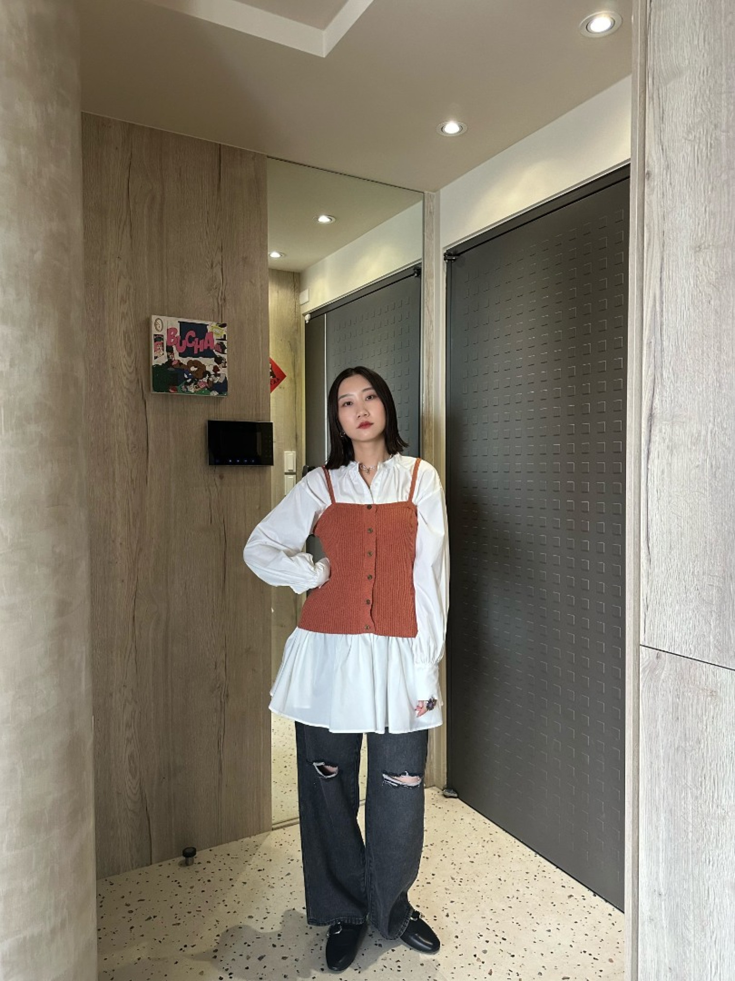 🇯🇵花圈毛呢吊帶背心/磚紅&咖啡