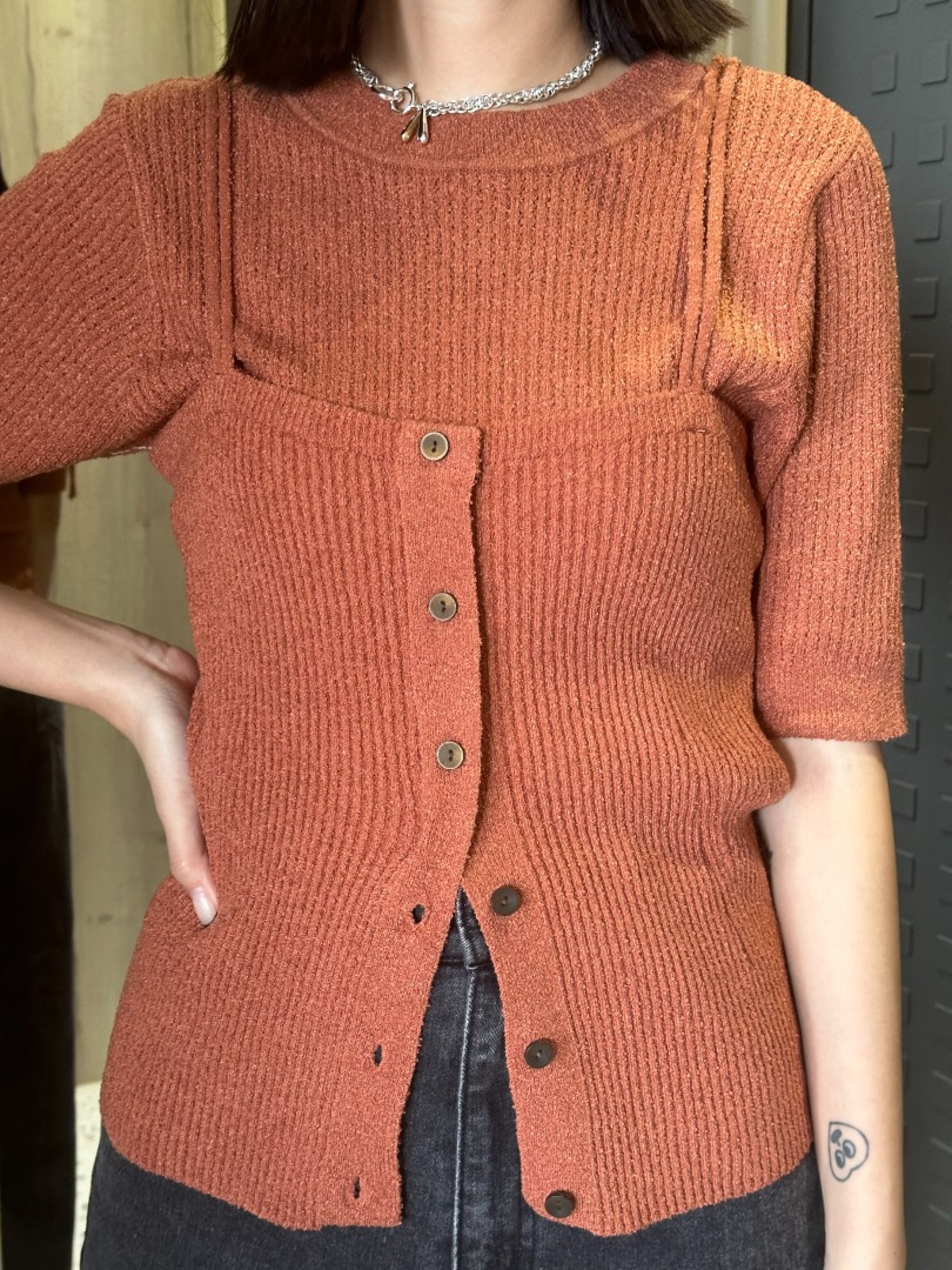 🇯🇵花圈毛呢吊帶背心/磚紅&咖啡