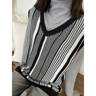 🇯🇵V領針織條紋背心/M