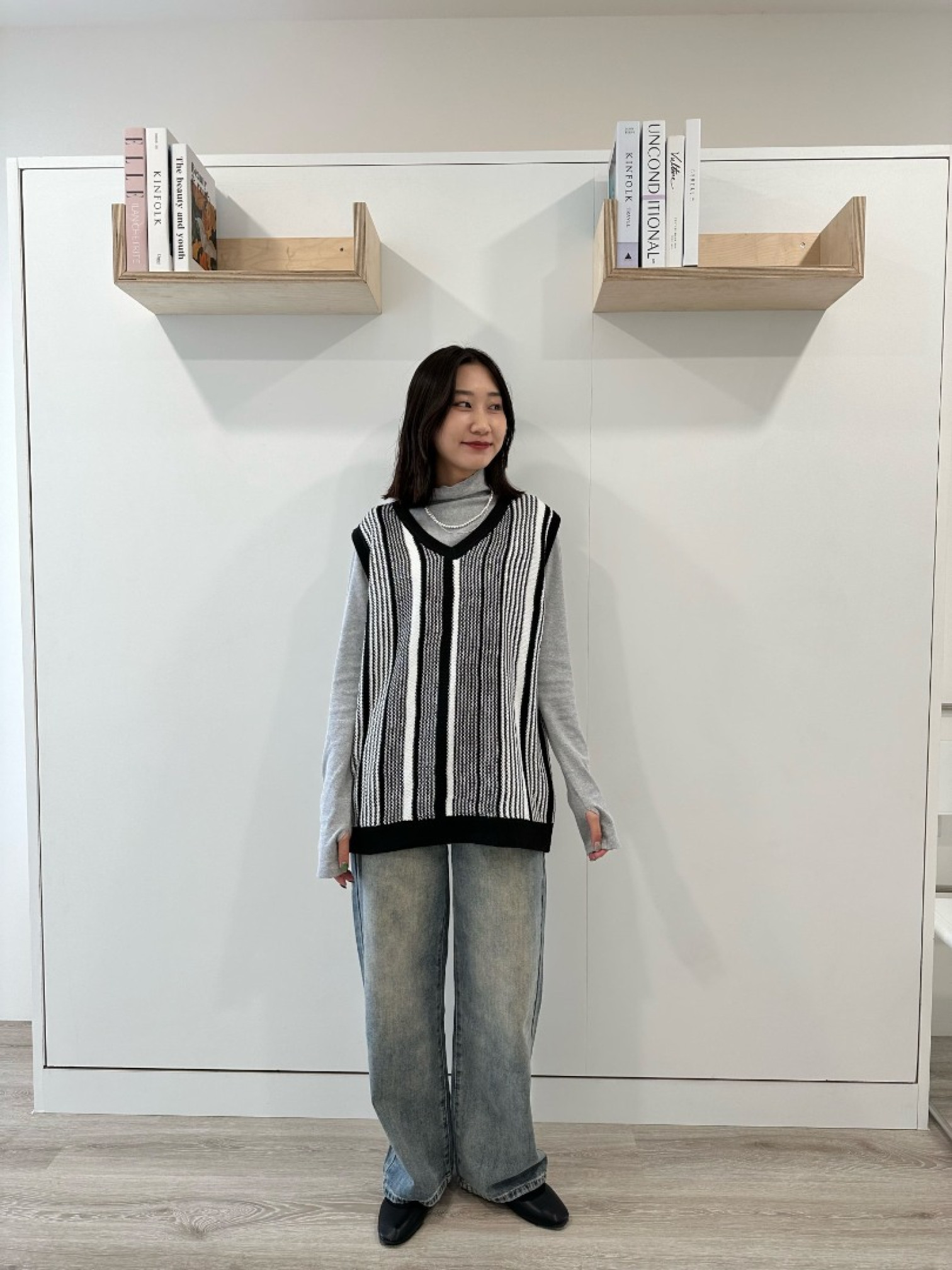 🇯🇵V領針織條紋背心/M