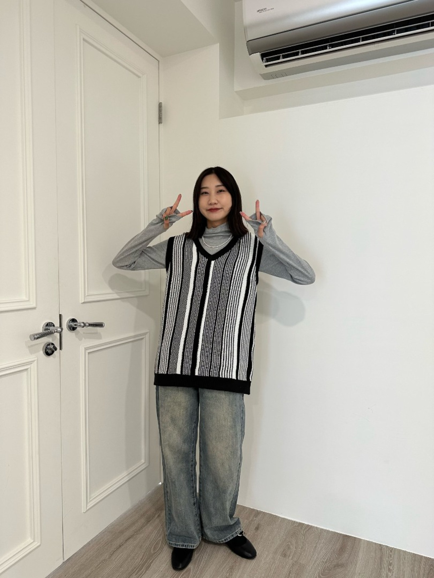 🇯🇵V領針織條紋背心/M