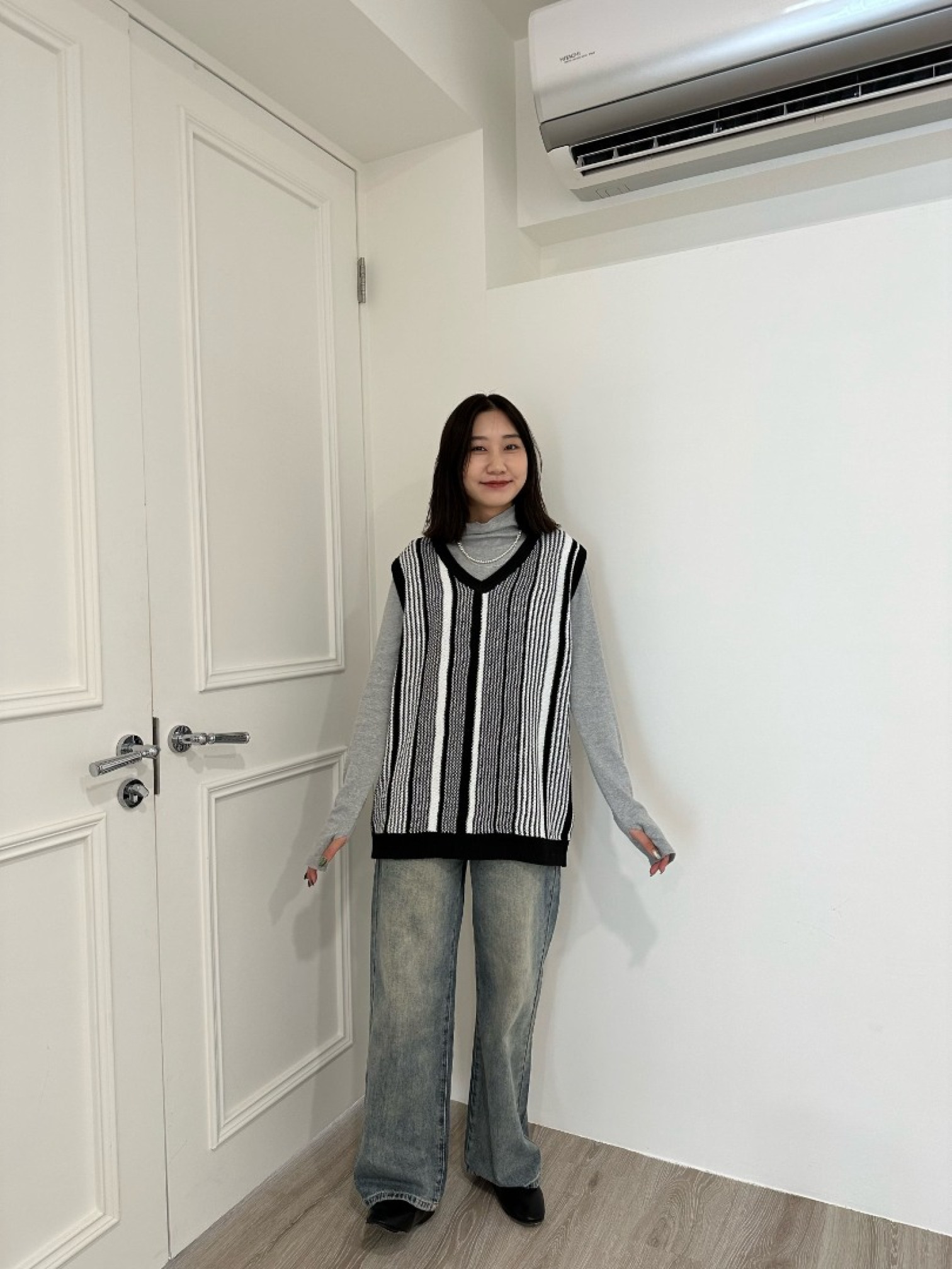 🇯🇵V領針織條紋背心/M