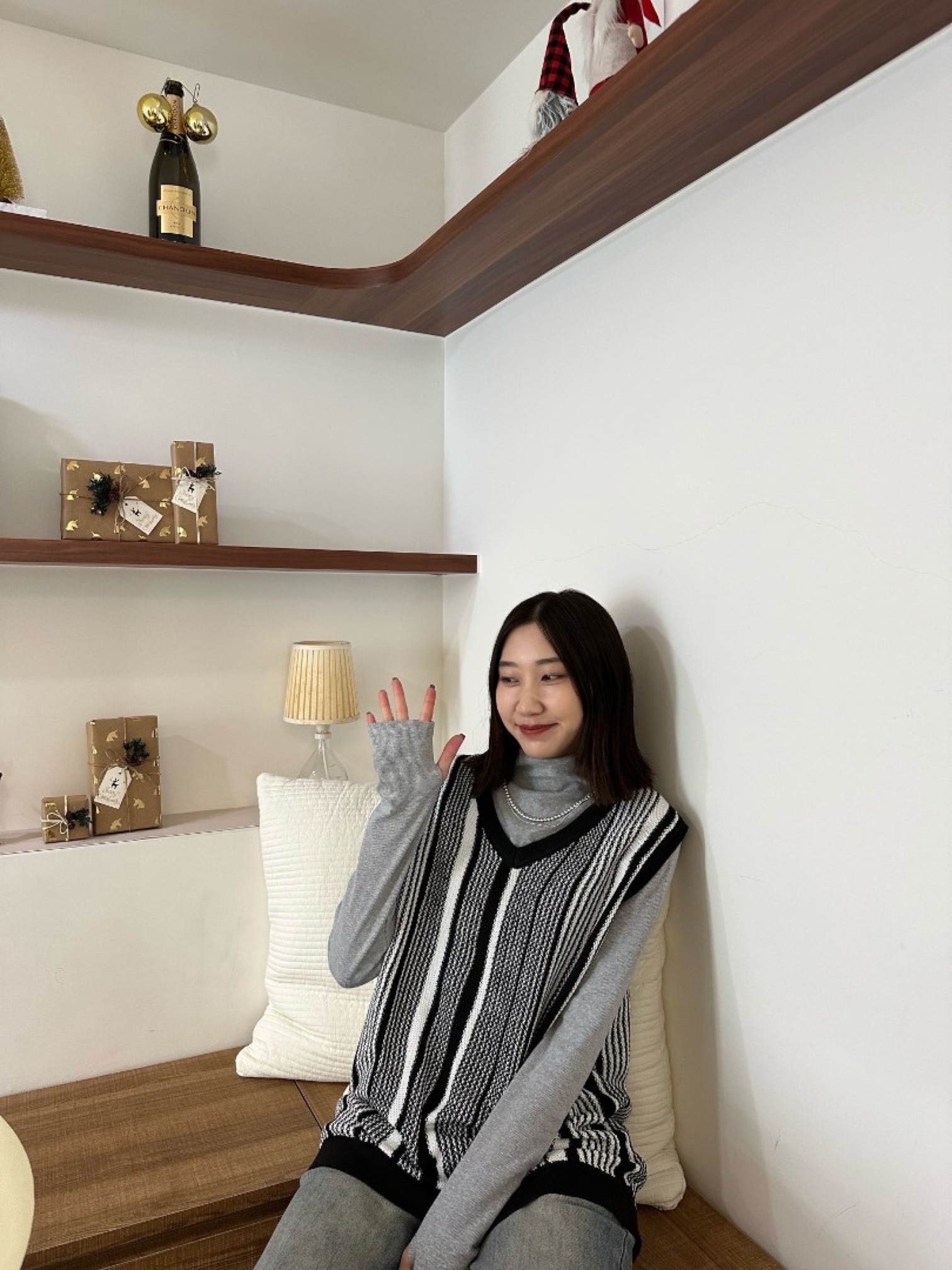 🇯🇵V領針織條紋背心/M