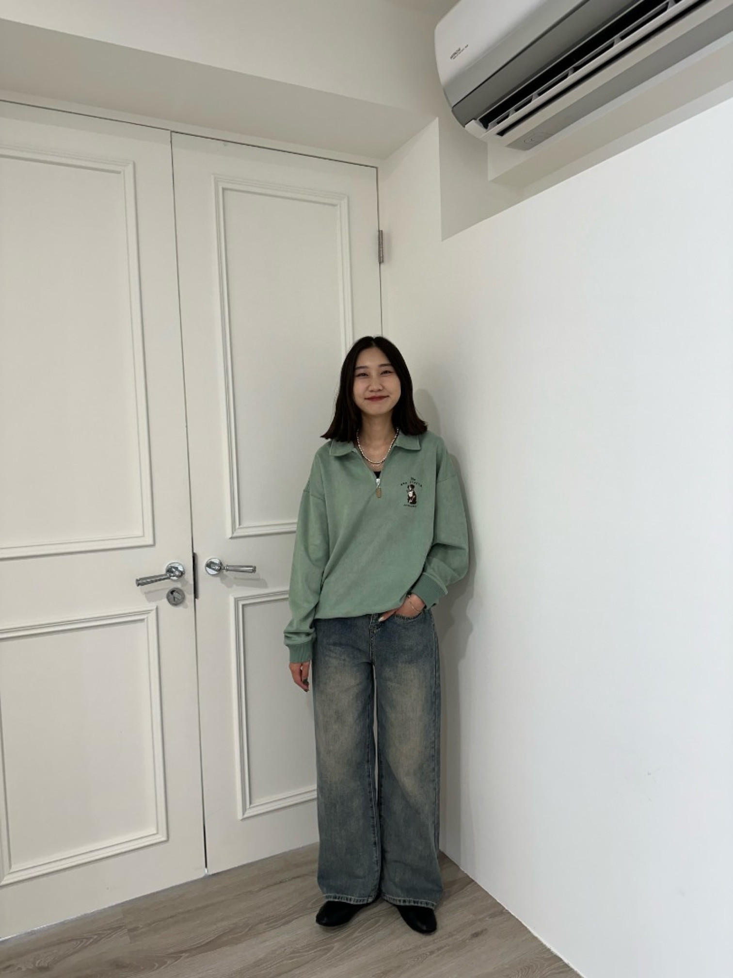 🇯🇵美式復古半拉鍊大學T/綠M