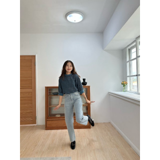 🇯🇵六分袖格紋上衣/藍