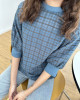 🇯🇵六分袖格紋上衣/藍