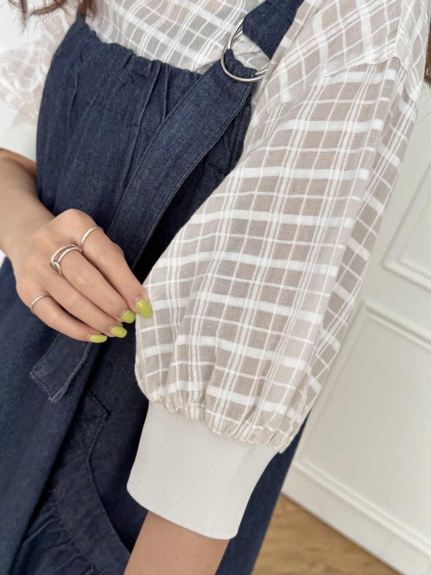 🇯🇵六分袖格紋上衣/藍