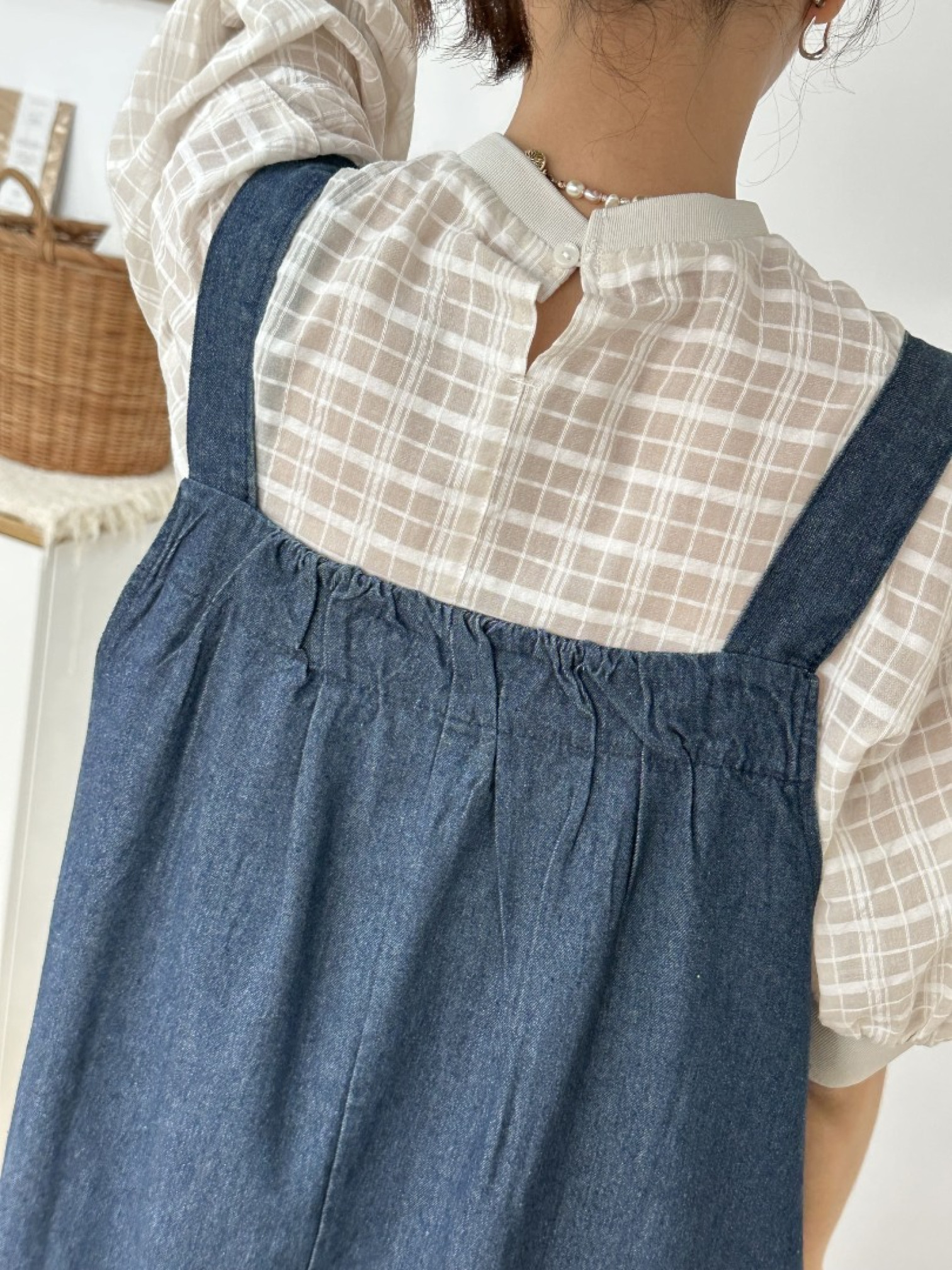 🇯🇵六分袖格紋上衣/藍