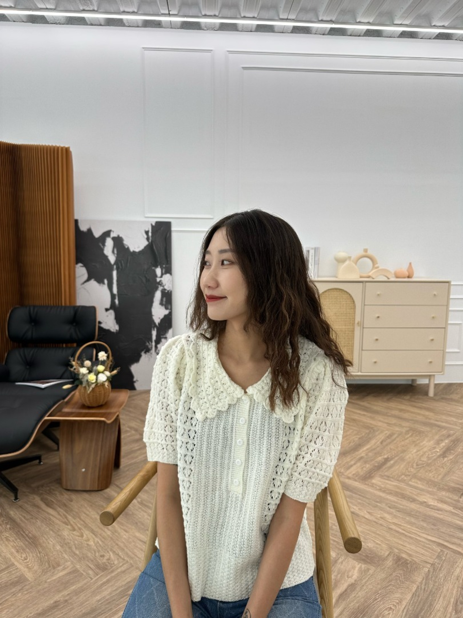 🇯🇵英倫復古的荷葉領針織衫/米