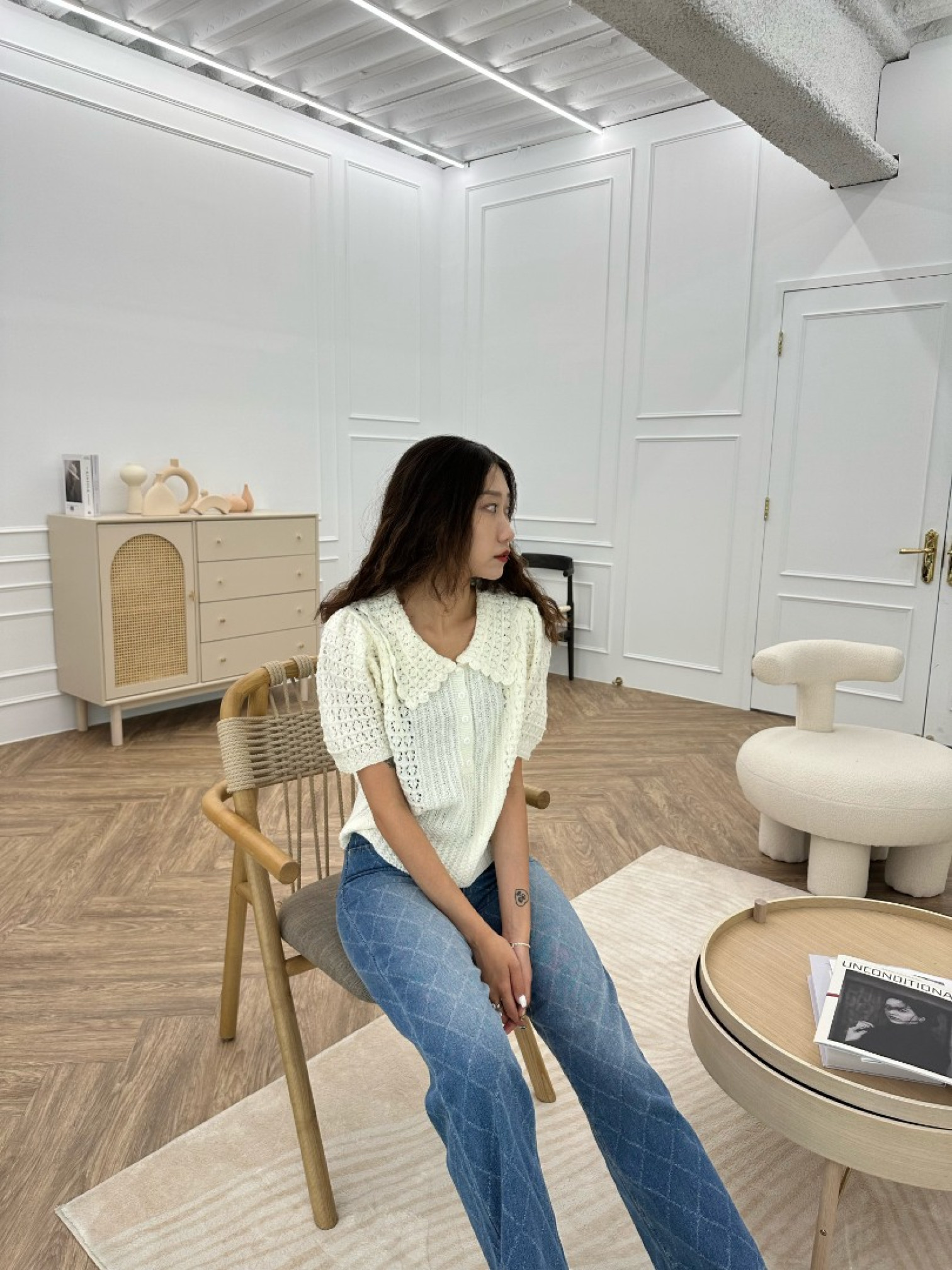 🇯🇵英倫復古的荷葉領針織衫/米