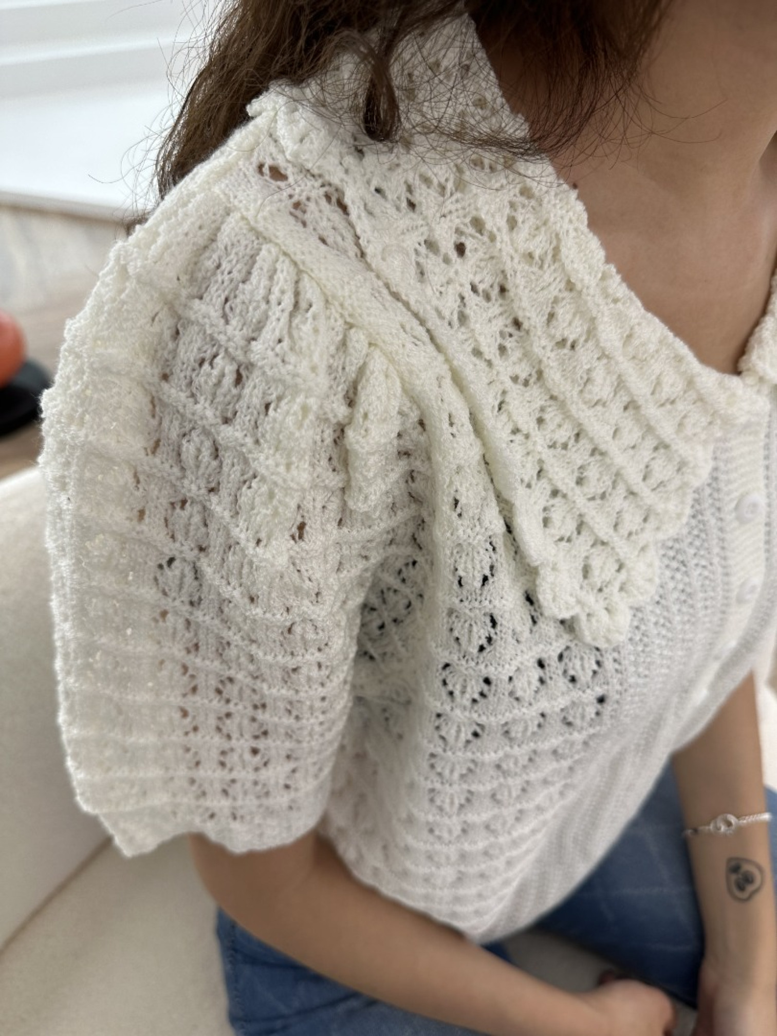 🇯🇵英倫復古的荷葉領針織衫/米