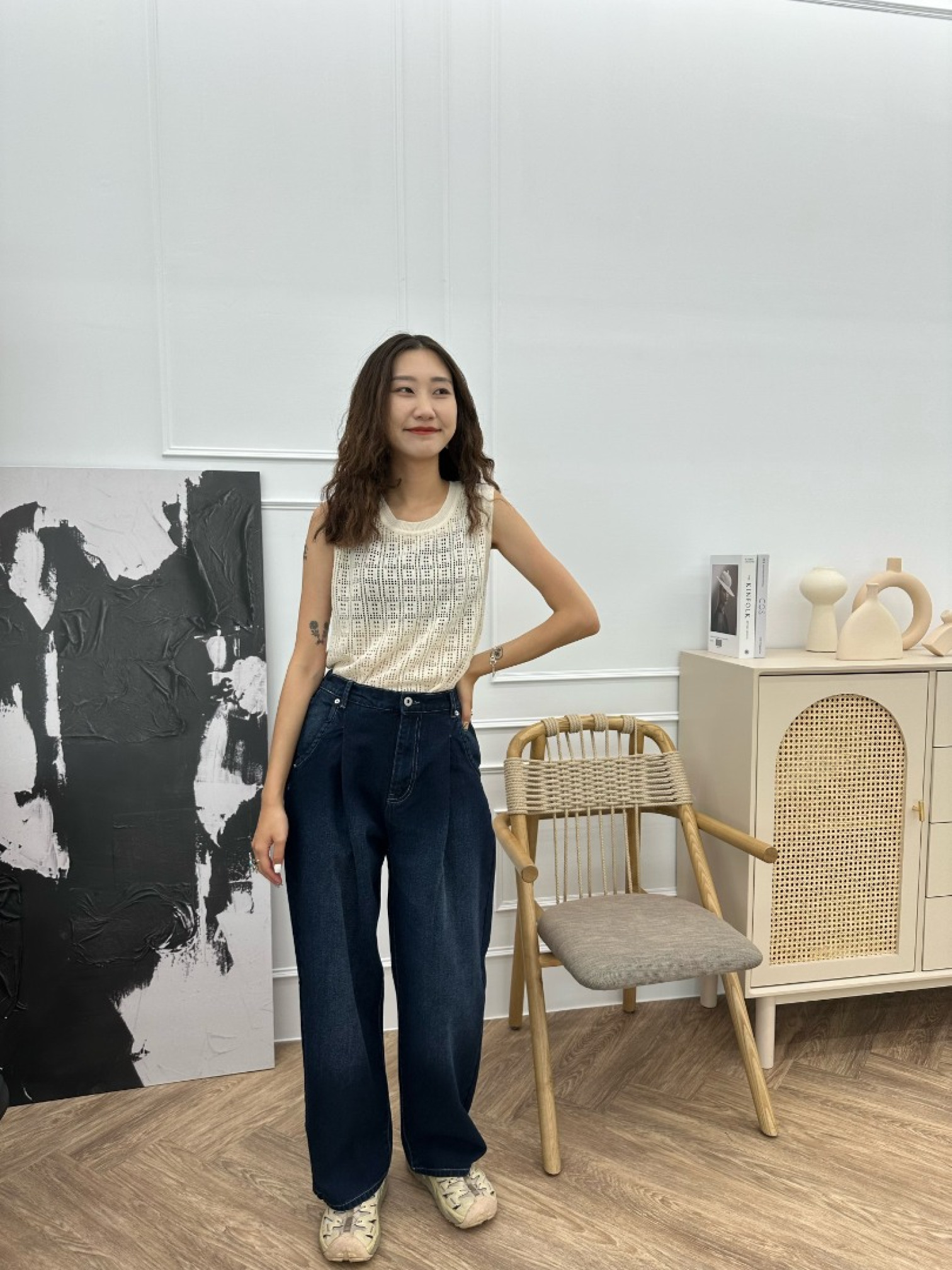 🇯🇵超Q!!方形幾何洞洞背心/白