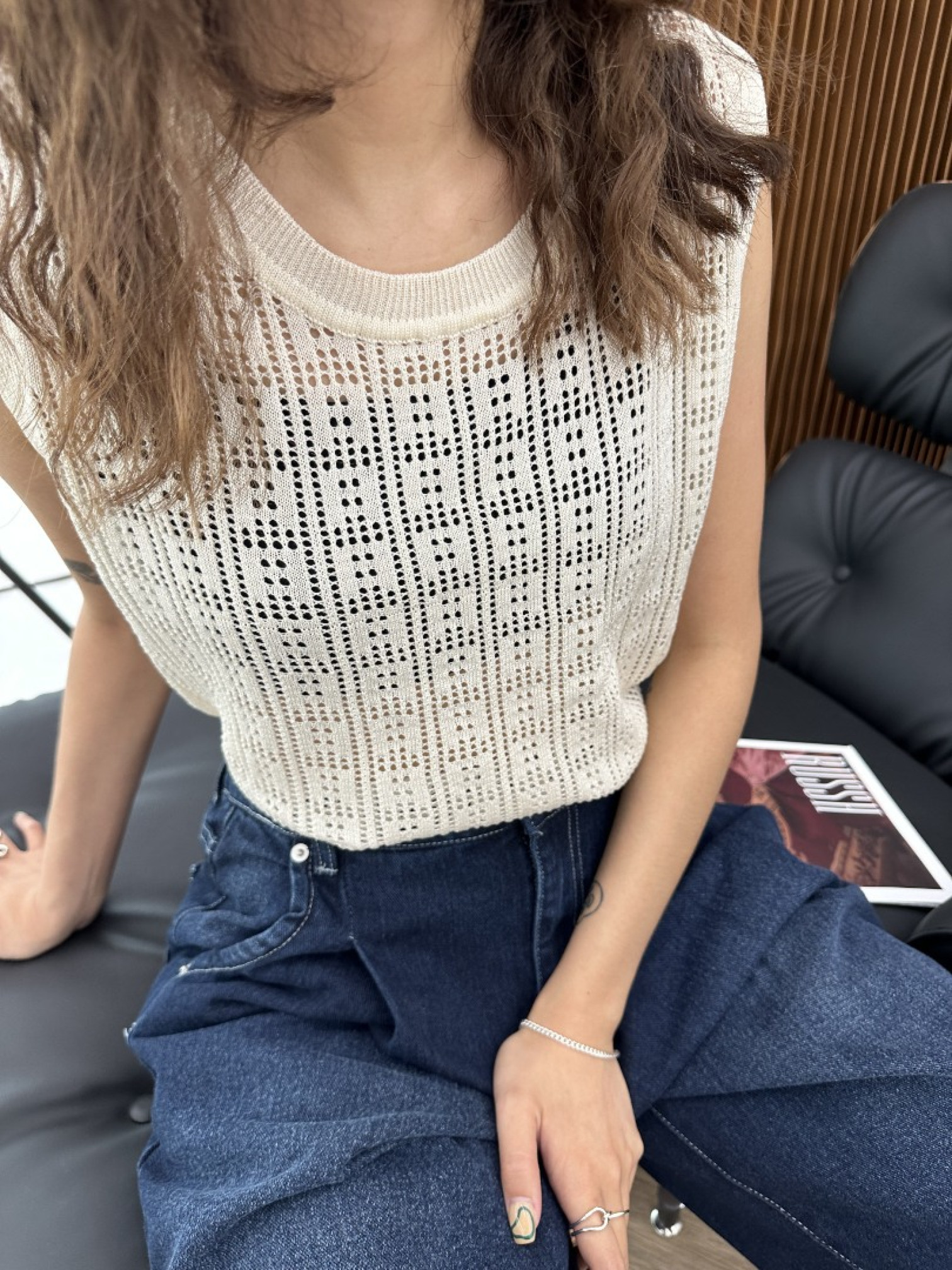 🇯🇵超Q!!方形幾何洞洞背心/白