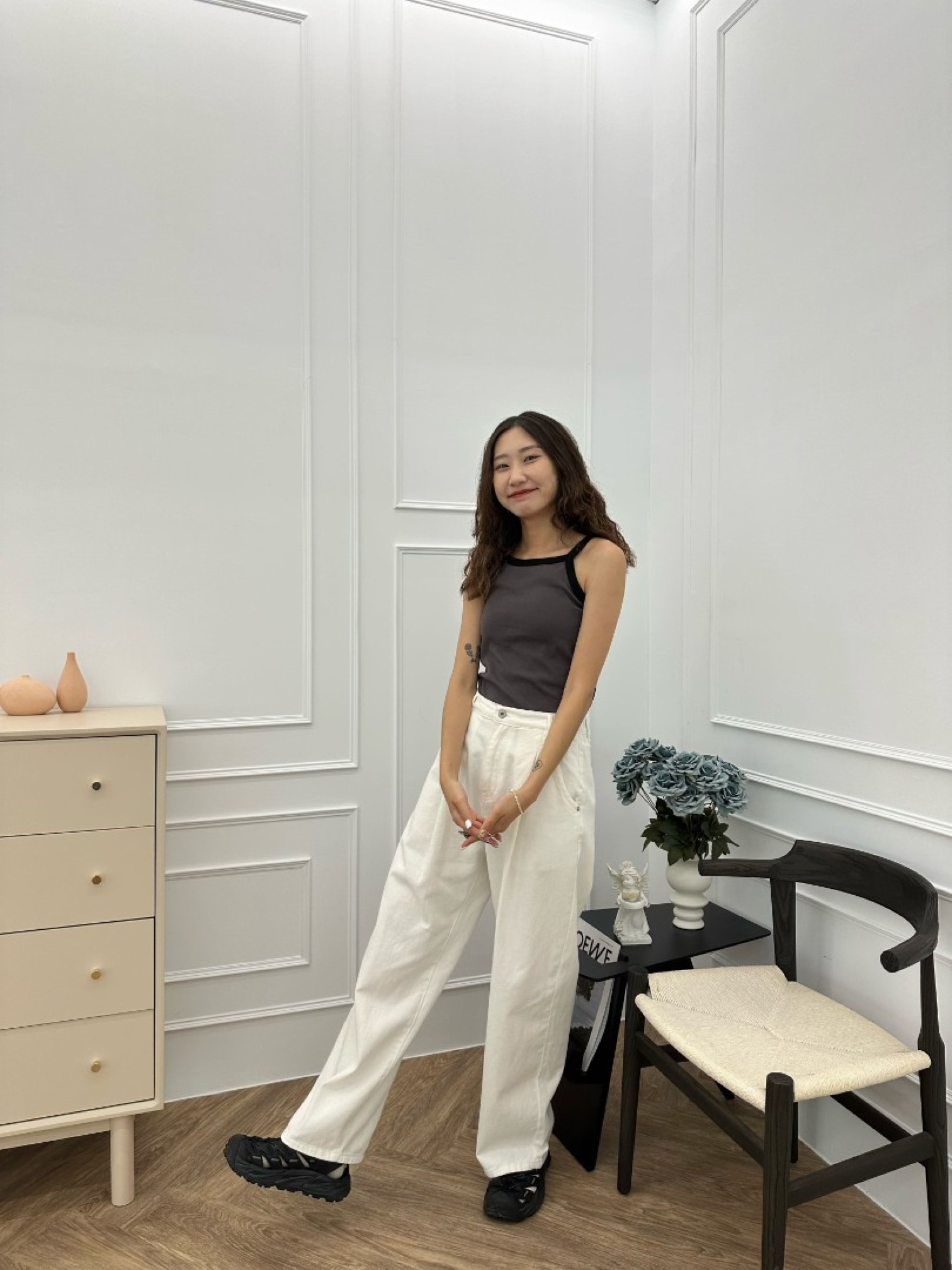 🇯🇵前方打褶寬鬆牛仔褲/白M