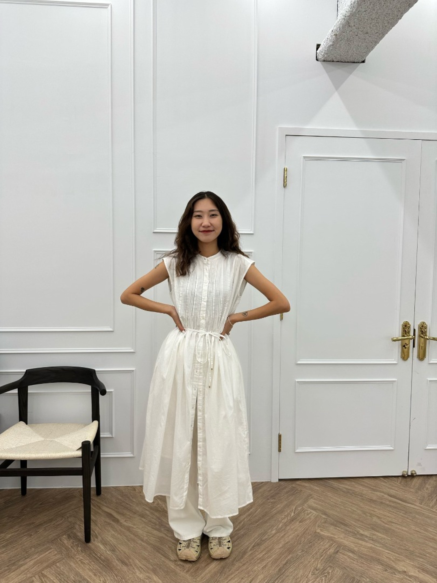 🇯🇵前方打褶寬鬆牛仔褲/白M