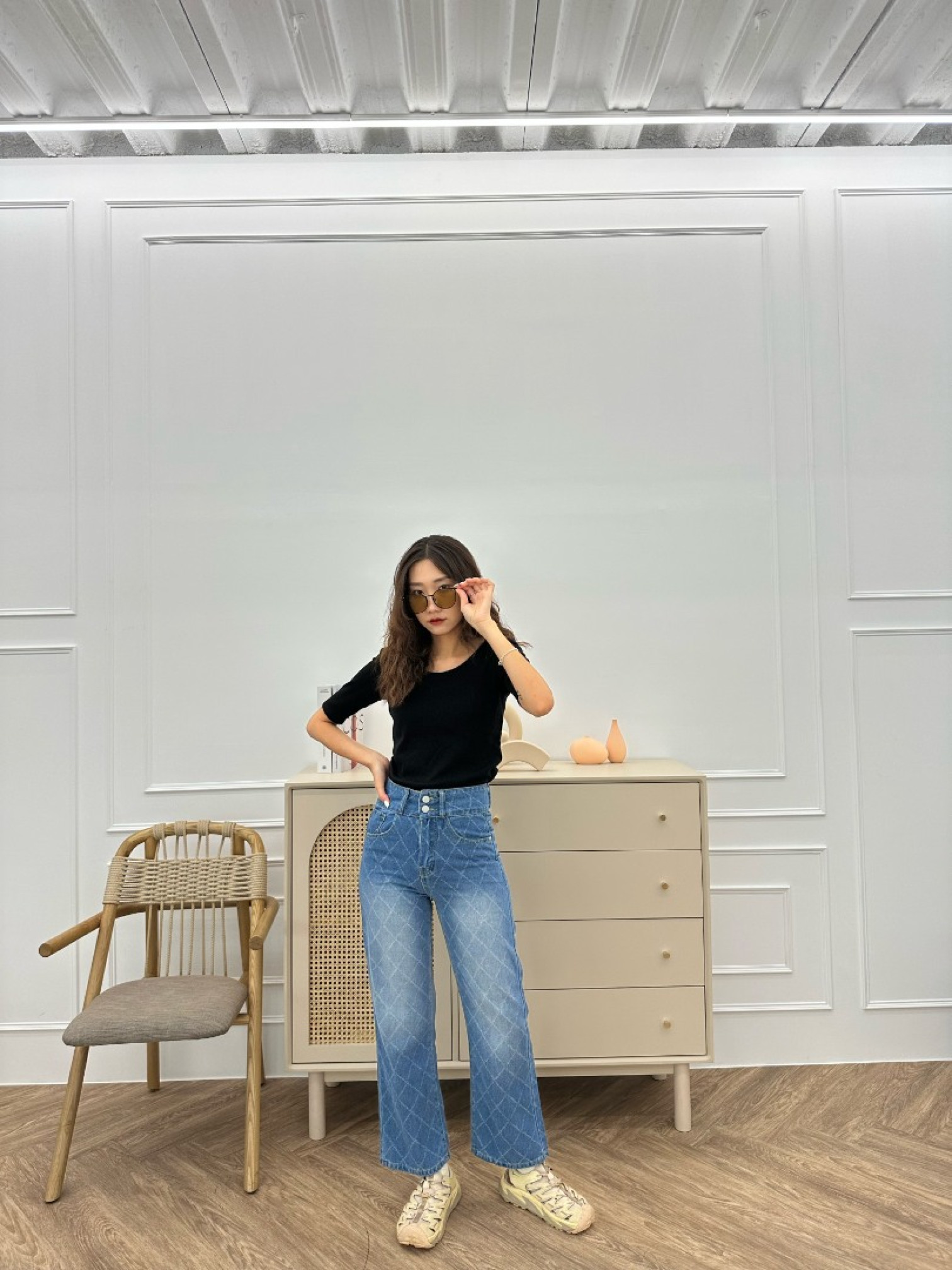 🇯🇵菱格紋牛仔褲/S-Ｍ