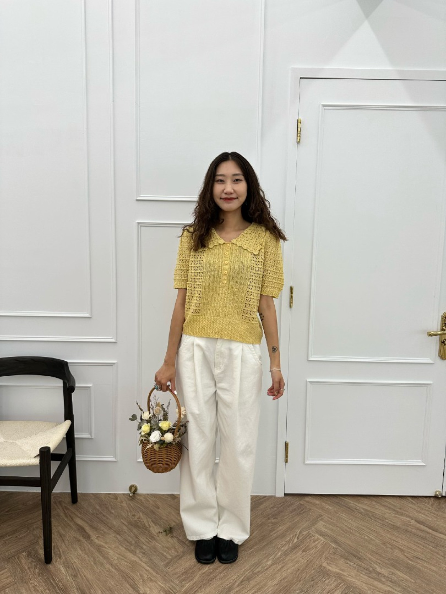 🇯🇵前方打褶寬鬆牛仔褲/白M