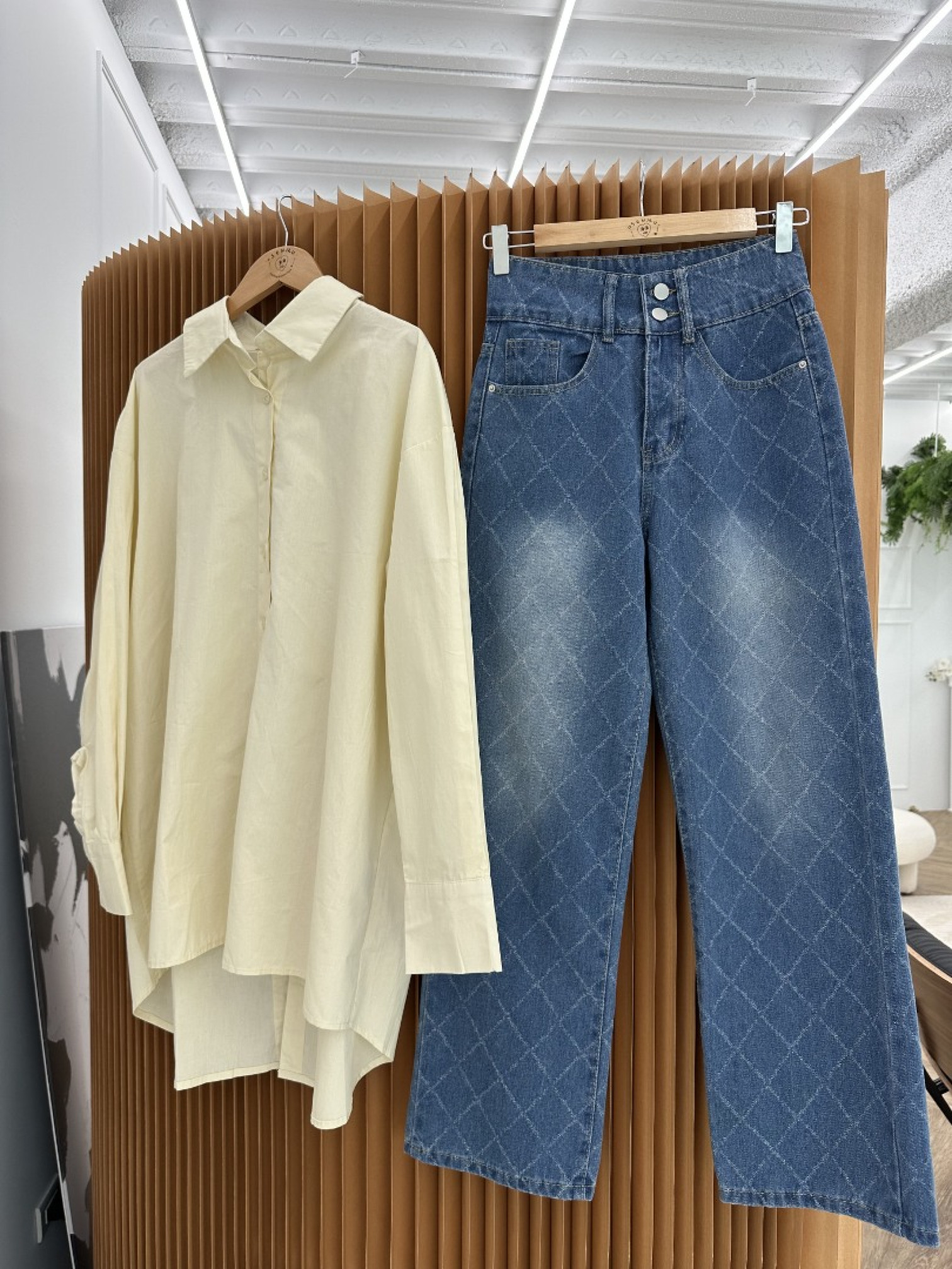 🇯🇵菱格紋牛仔褲/S-Ｍ