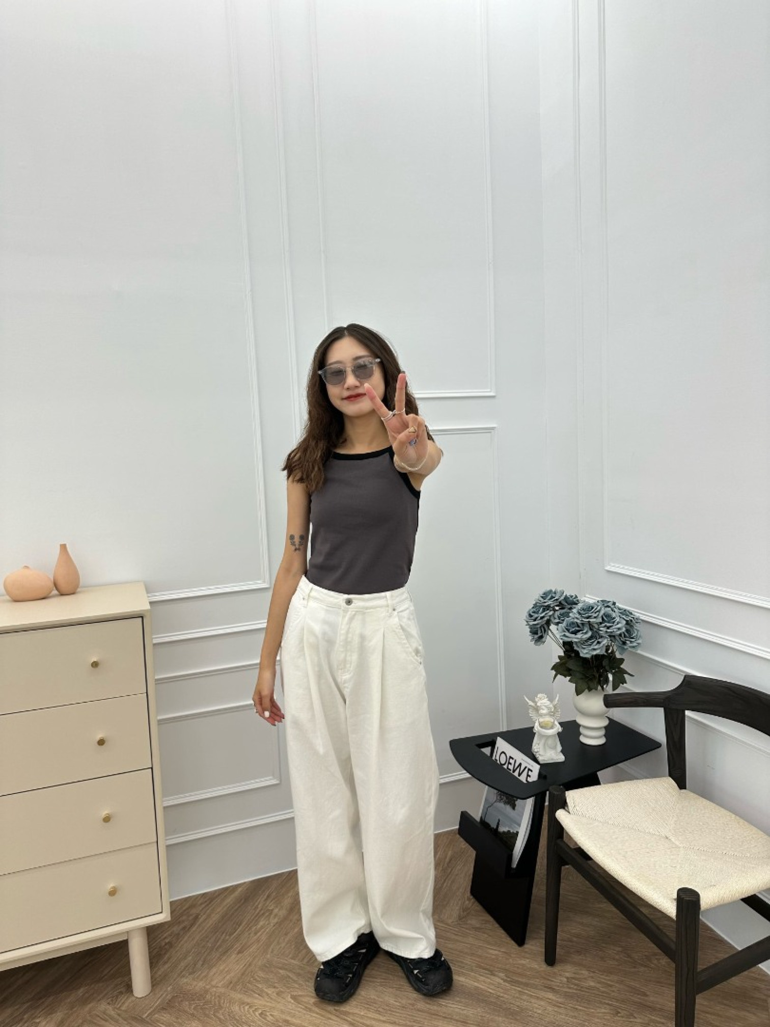 🇯🇵前方打褶寬鬆牛仔褲/白M