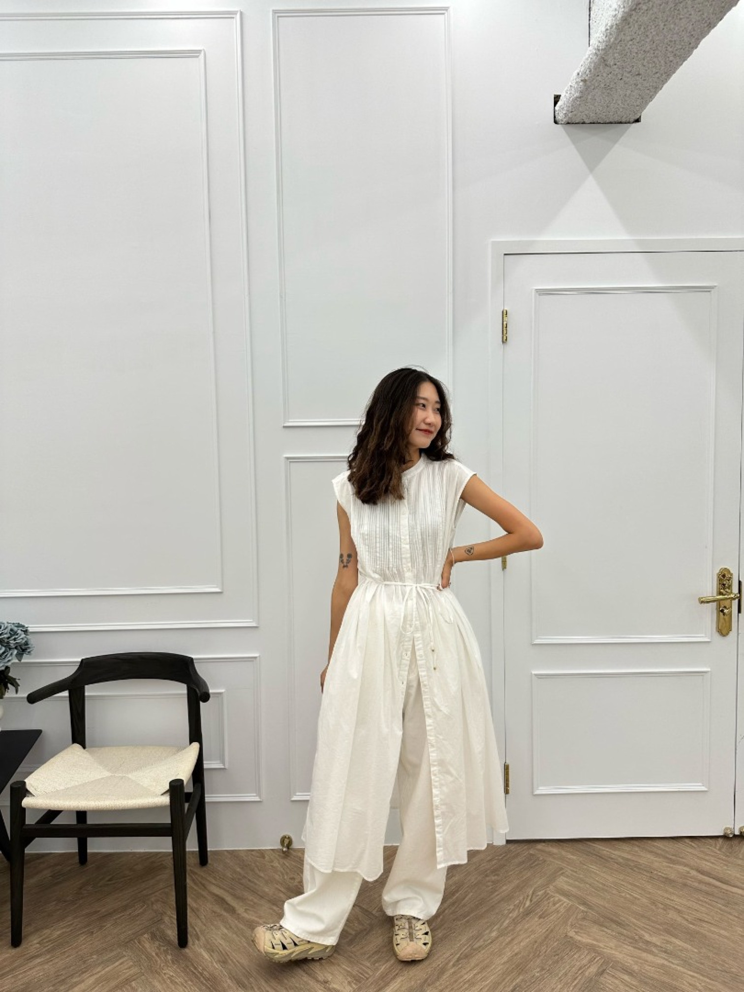 🇯🇵前方打褶寬鬆牛仔褲/白M