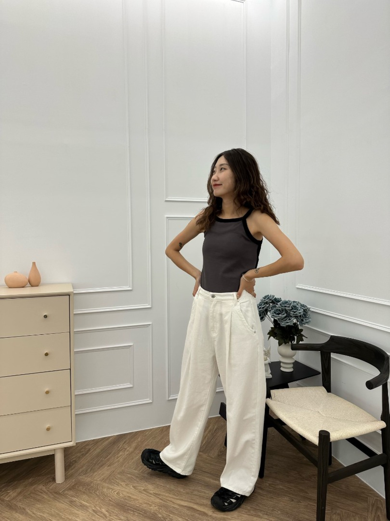 🇯🇵前方打褶寬鬆牛仔褲/白M