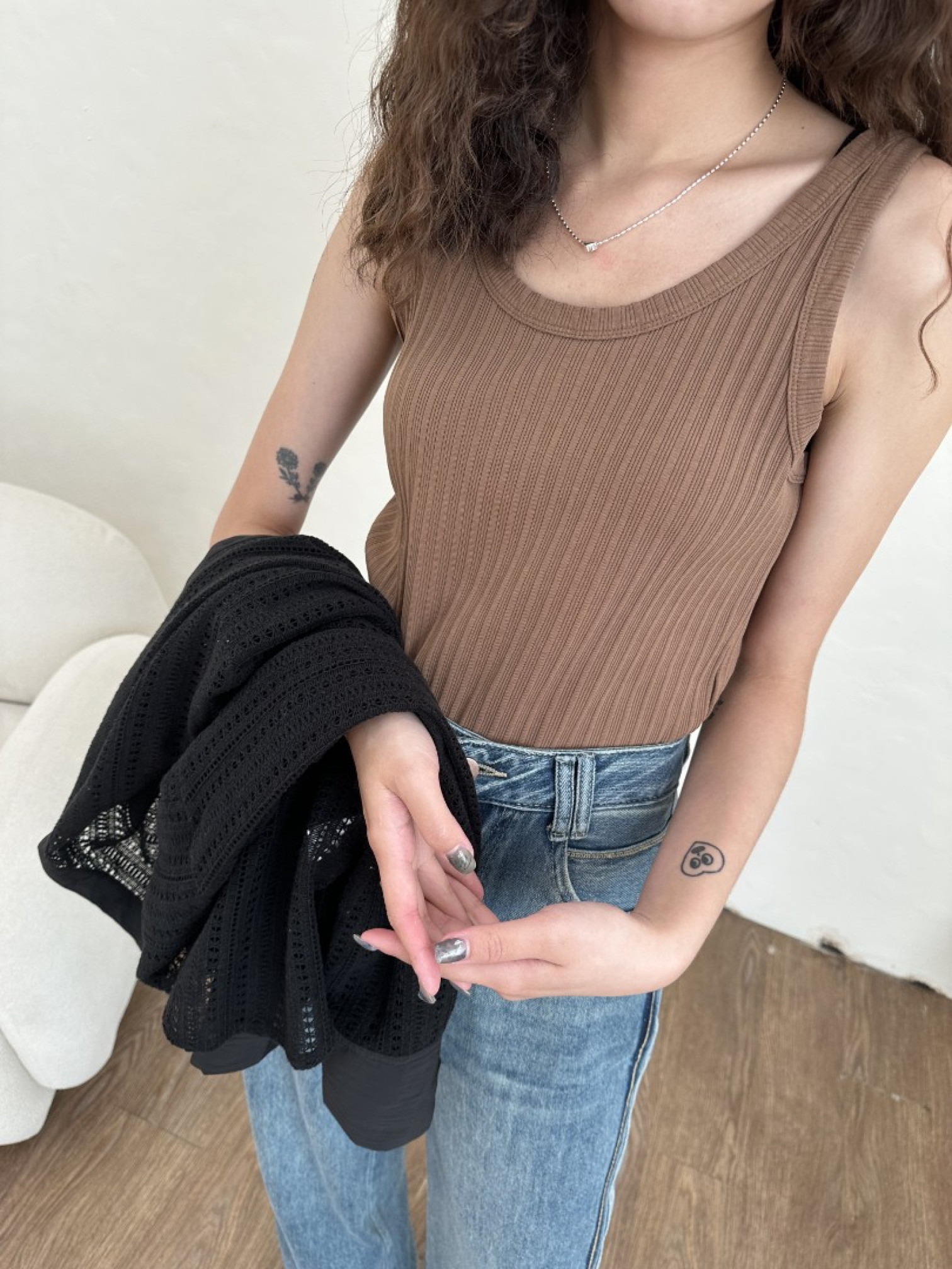 🇯🇵厚磅基本款坑條背心/白&咖