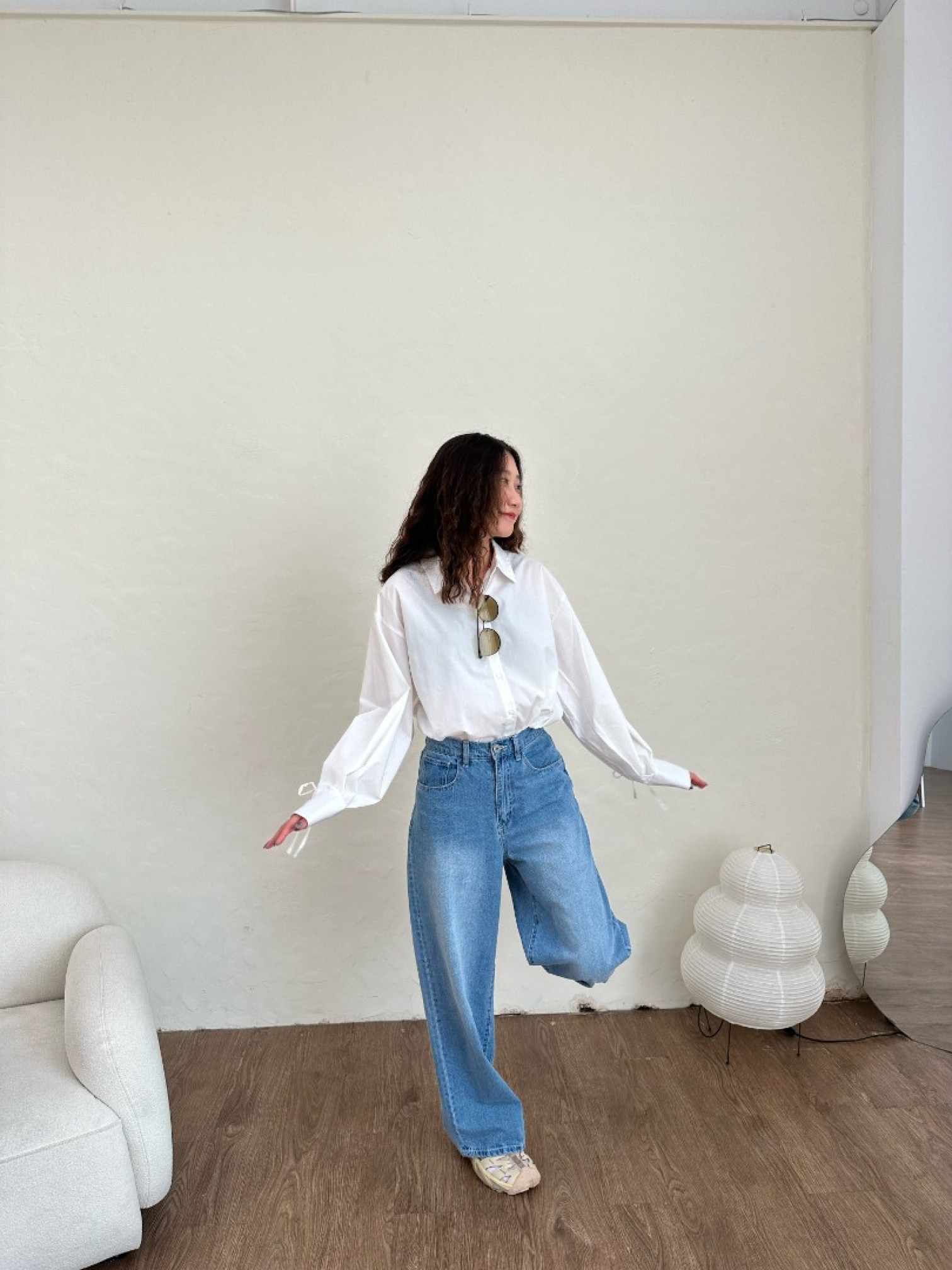 🇯🇵背後抽繩襯衫/白&黑