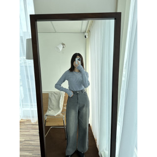 🇯🇵側邊撞色灰色牛仔褲/M