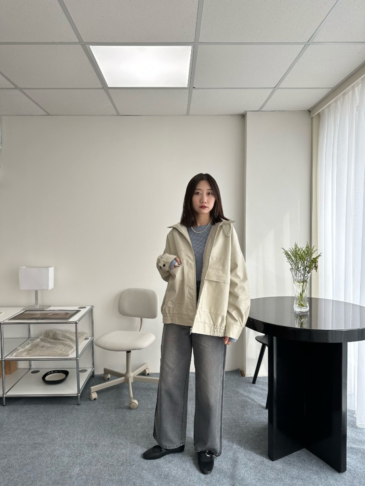 🇯🇵側邊撞色灰色牛仔褲/M