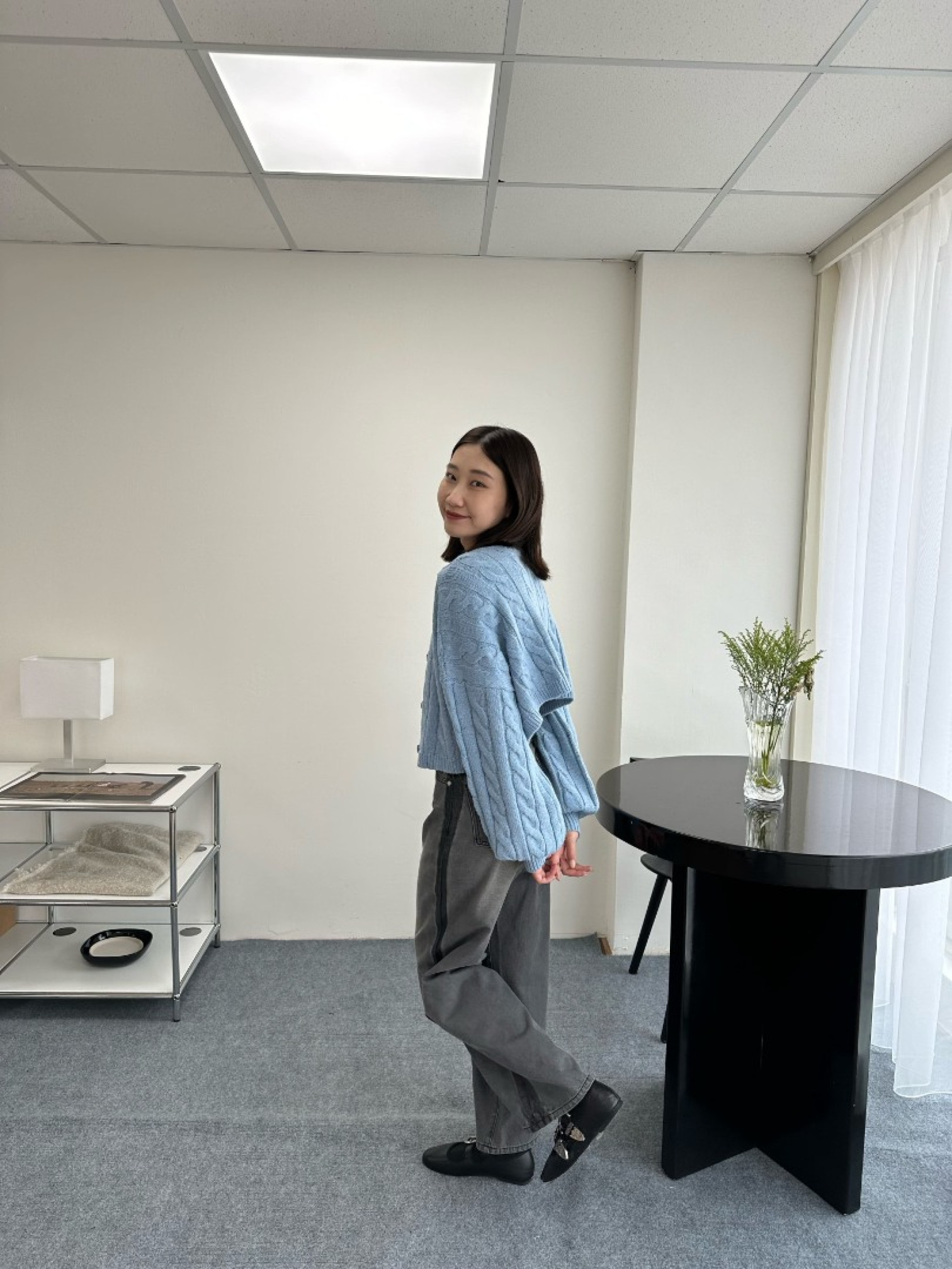 🇯🇵側邊撞色灰色牛仔褲/M