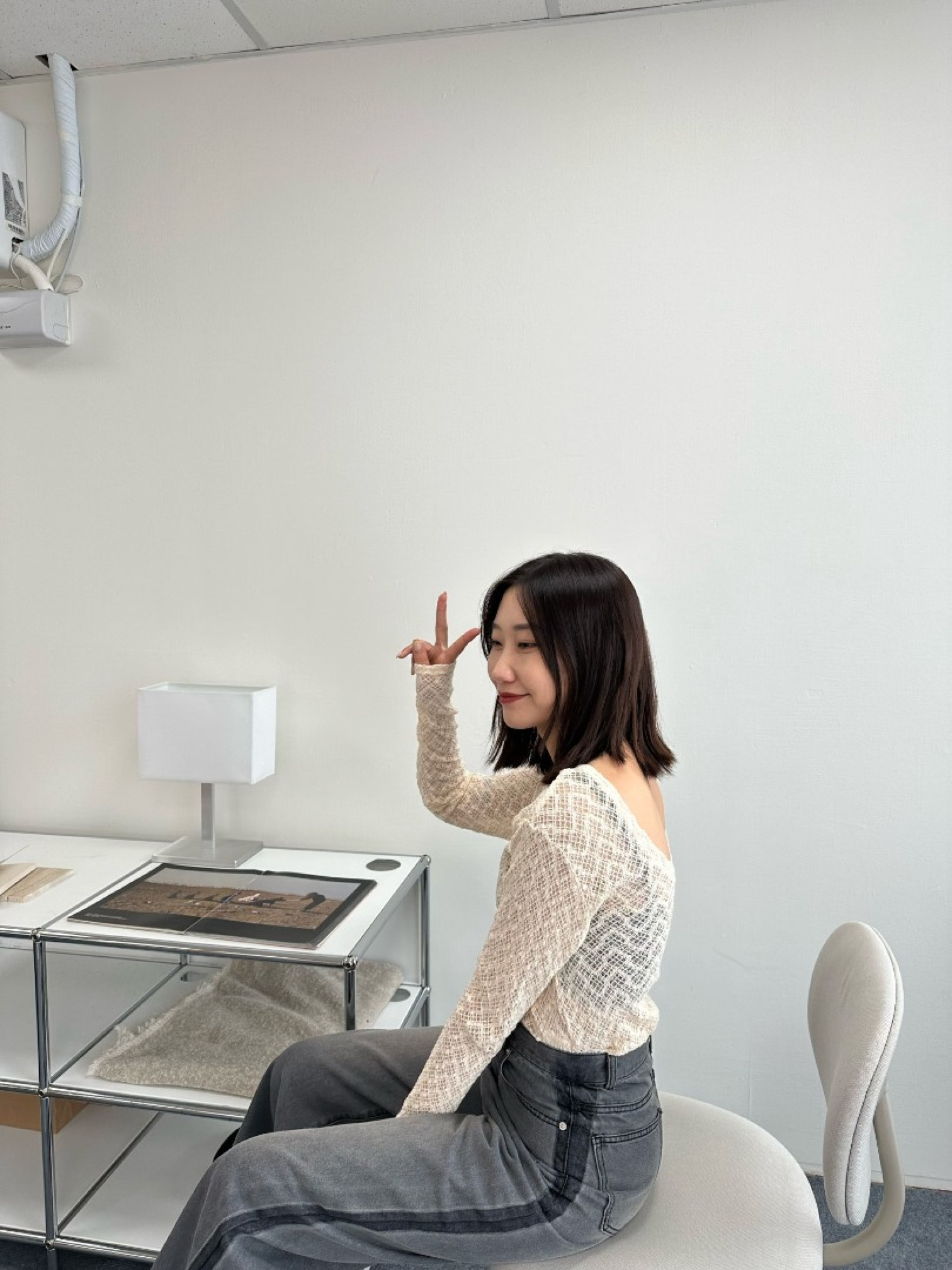 🇯🇵側邊撞色灰色牛仔褲/M