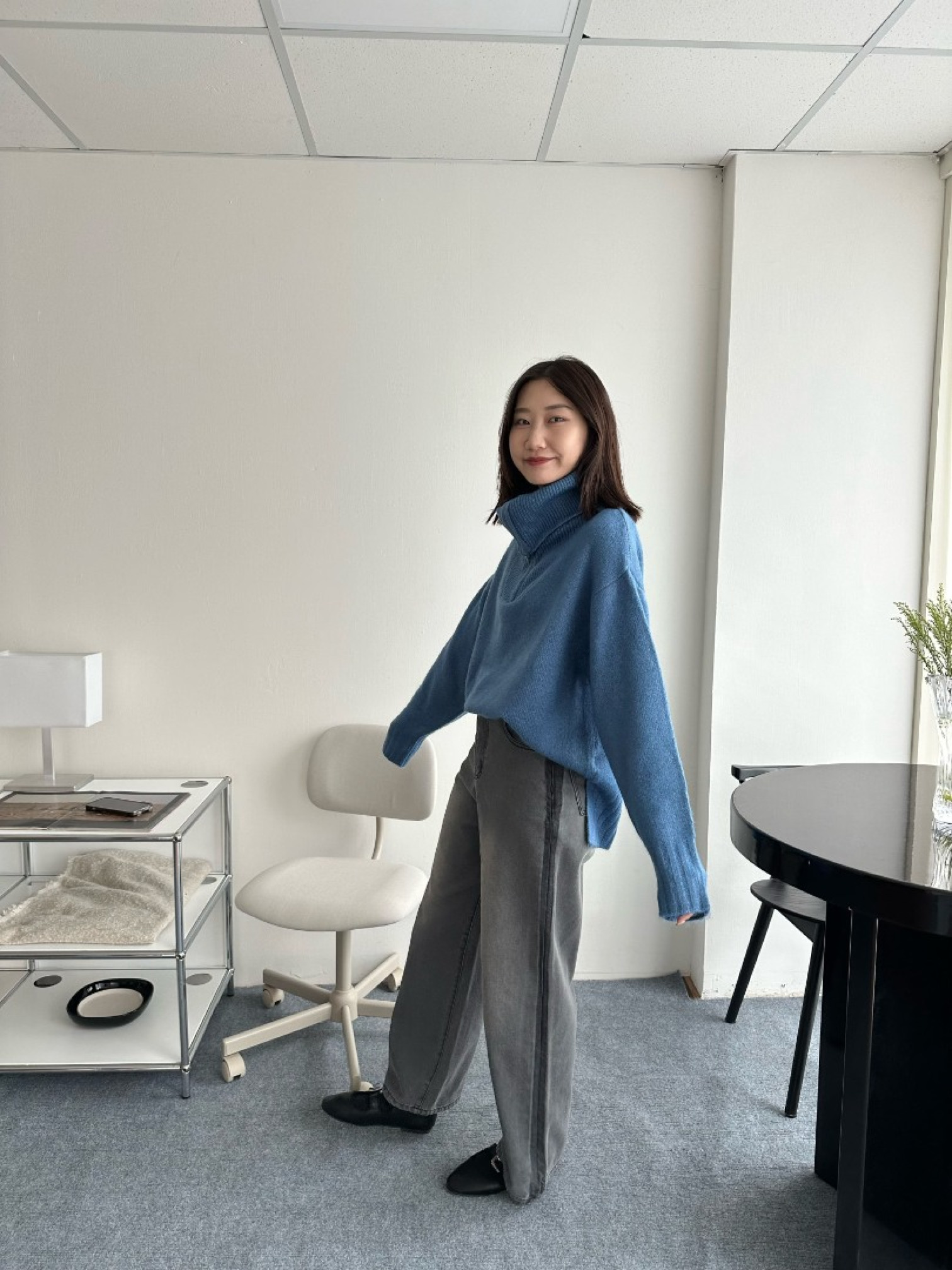 🇯🇵側邊撞色灰色牛仔褲/M