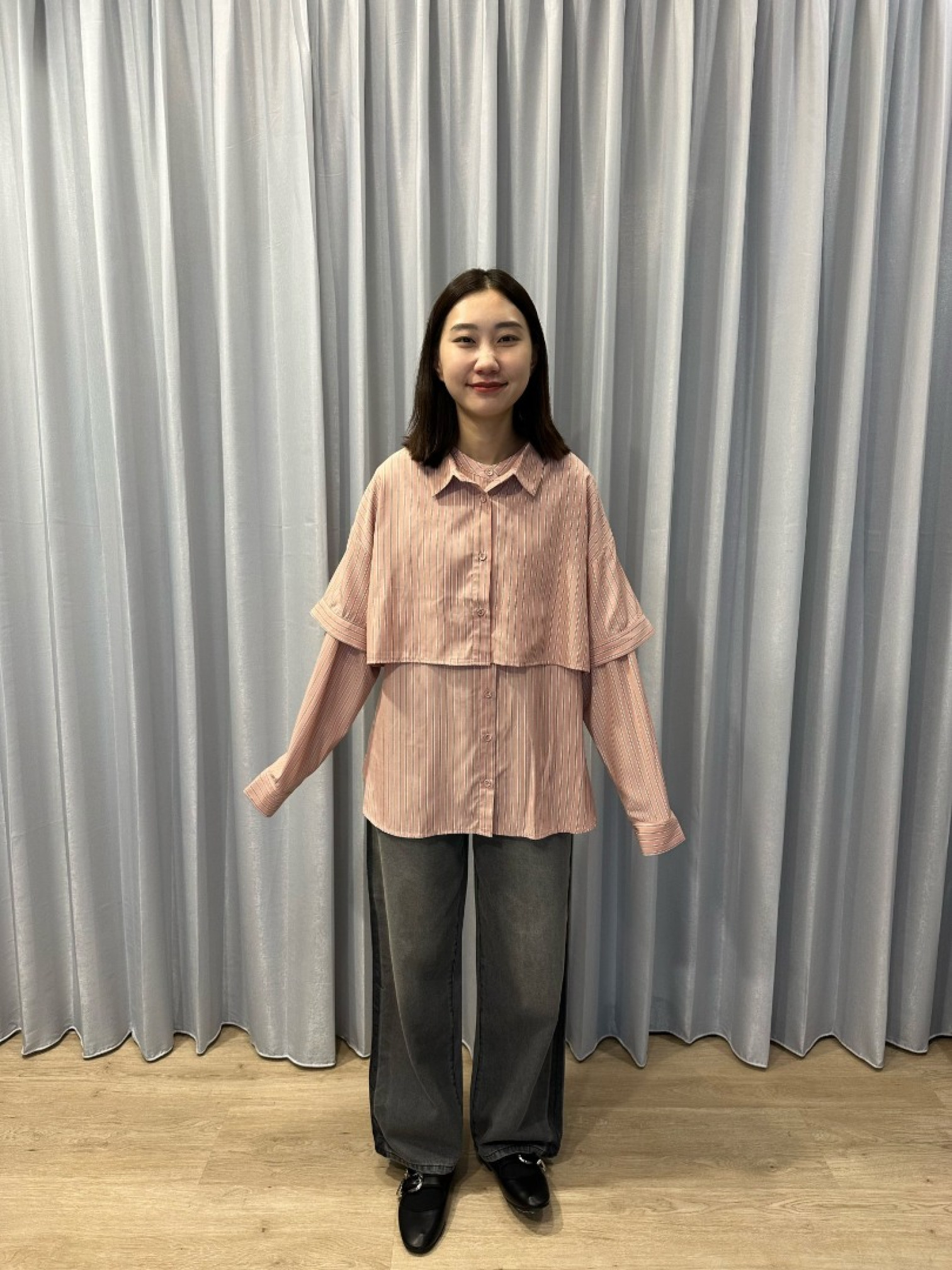 🇯🇵側邊撞色灰色牛仔褲/M