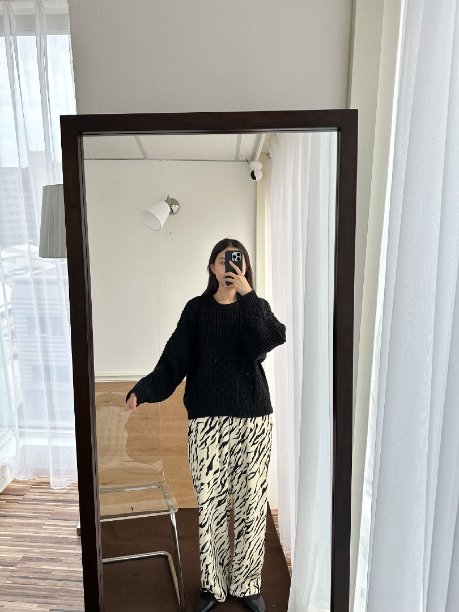 🇯🇵時髦斑馬紋寬褲/象牙白L&黑M