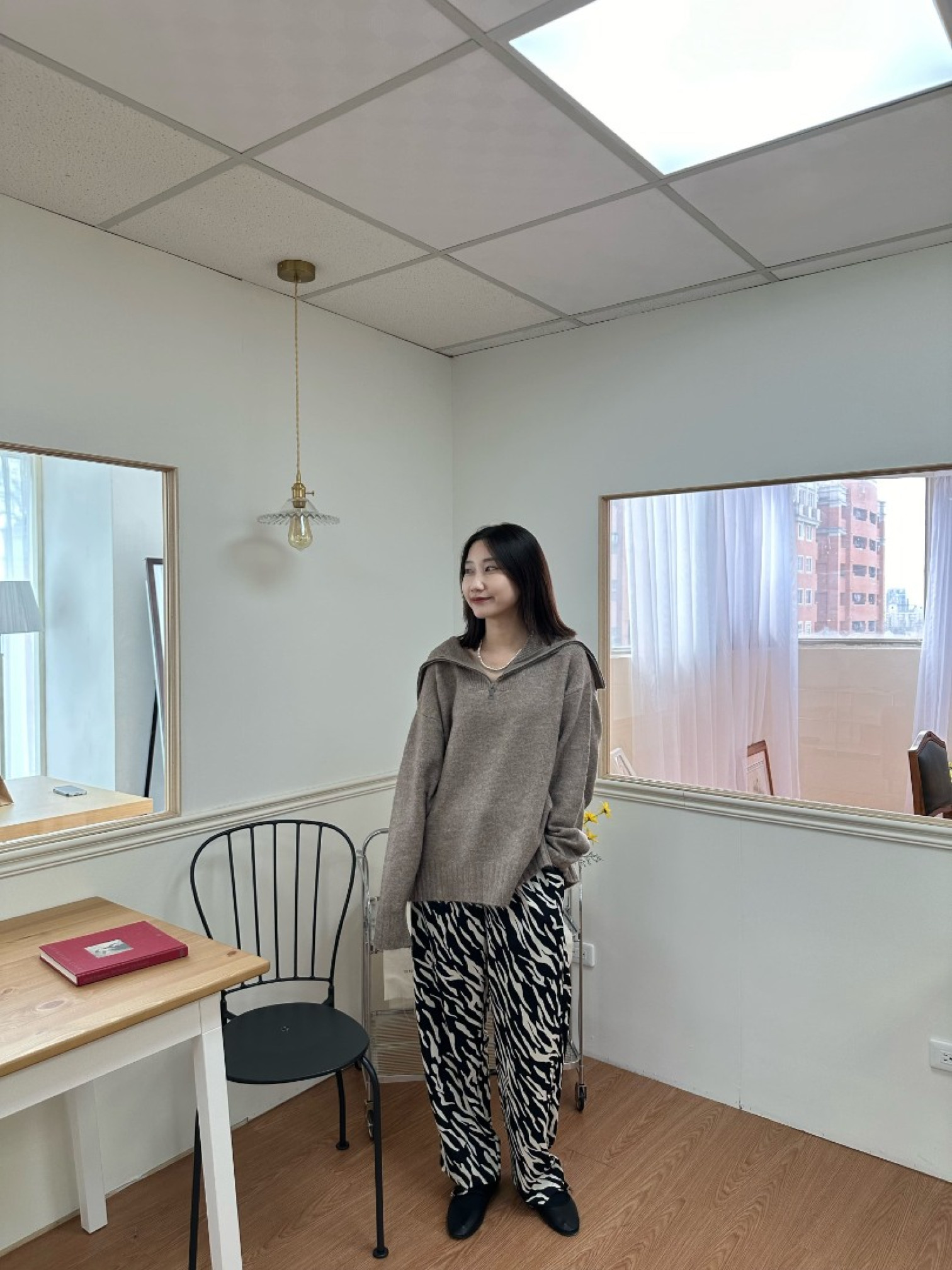 🇯🇵時髦斑馬紋寬褲/象牙白L&黑M