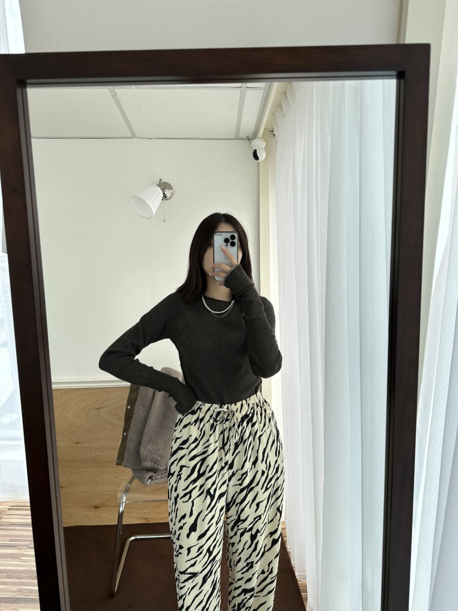 🇯🇵時髦斑馬紋寬褲/象牙白L&黑M