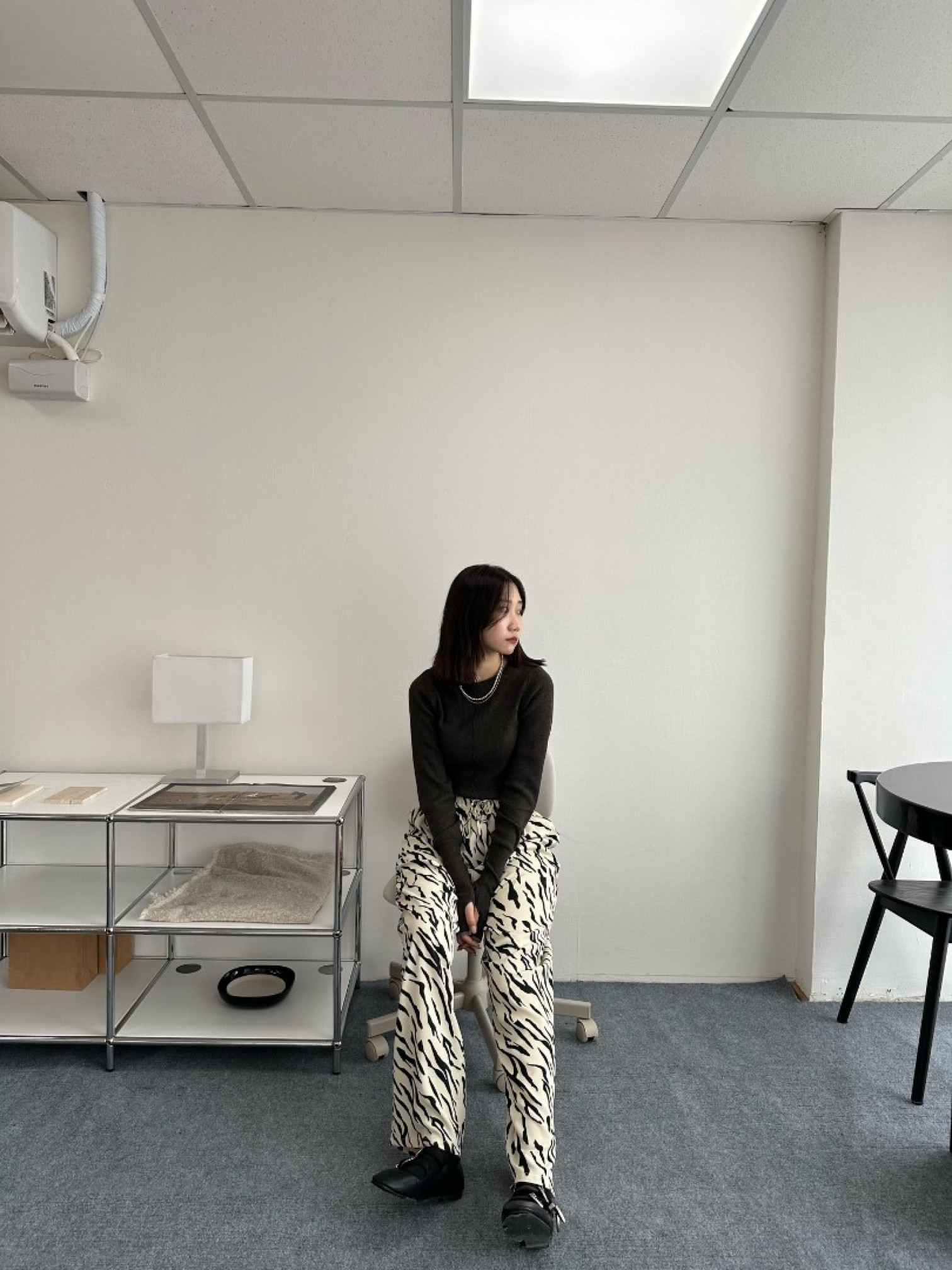 🇯🇵時髦斑馬紋寬褲/象牙白L&黑M