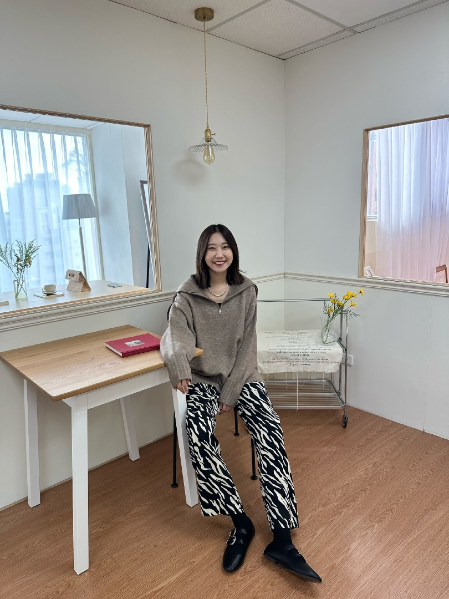 🇯🇵時髦斑馬紋寬褲/象牙白L&黑M