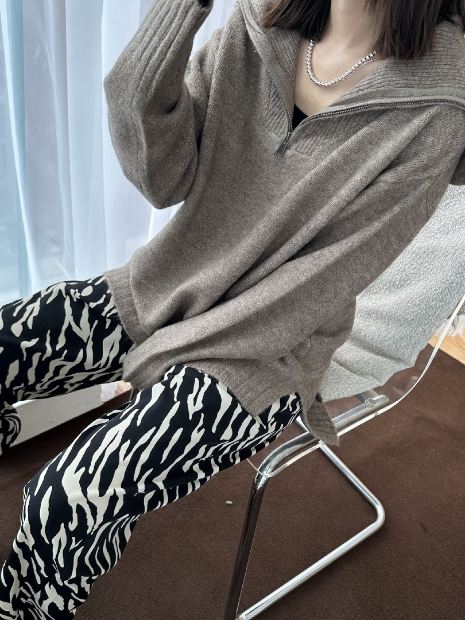 🇯🇵時髦斑馬紋寬褲/象牙白L&黑M