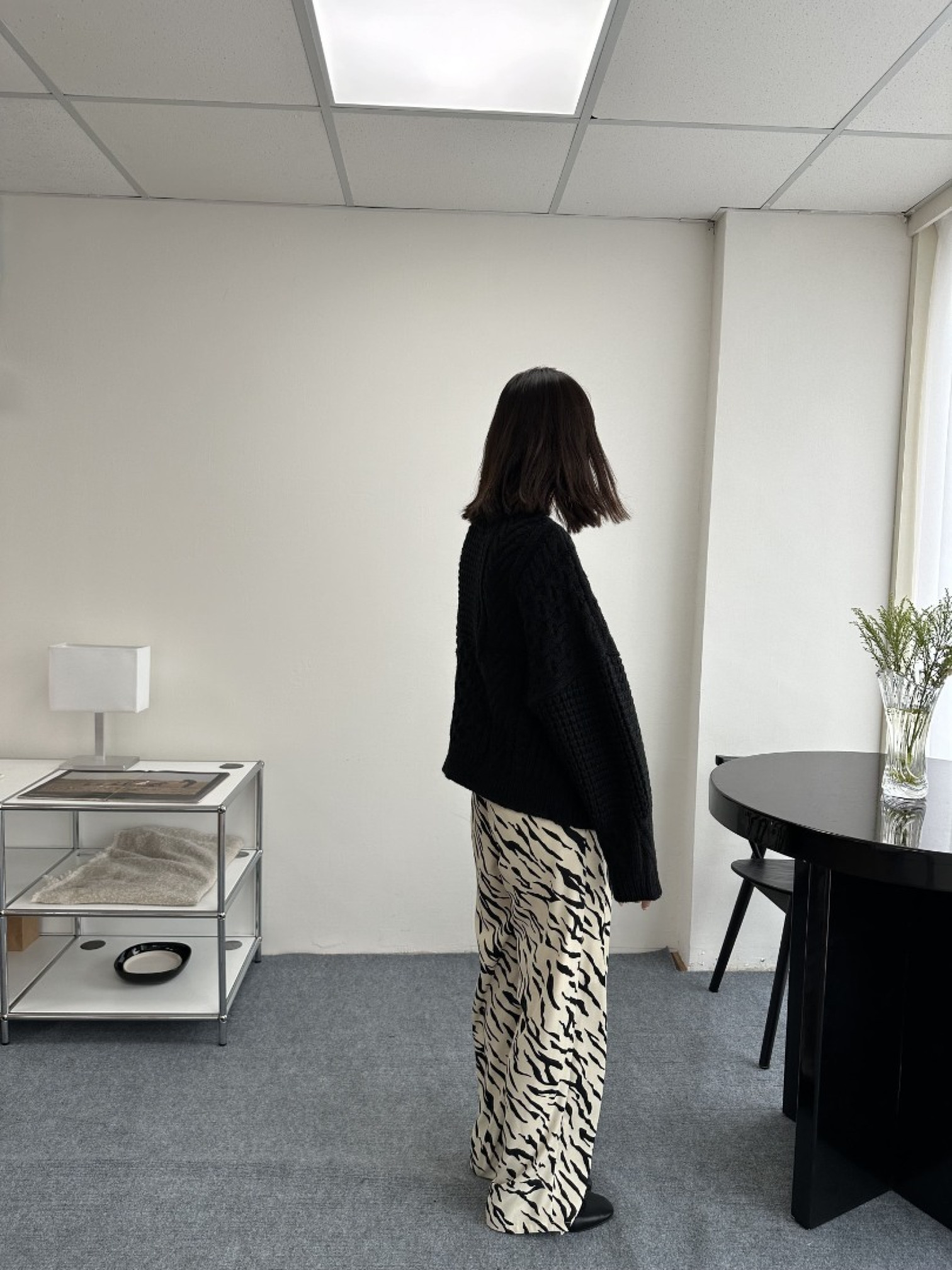 🇯🇵時髦斑馬紋寬褲/象牙白L&黑M