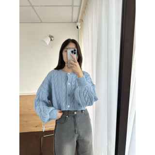 🇯🇵短版麻花針織上衣/藍&摩卡
