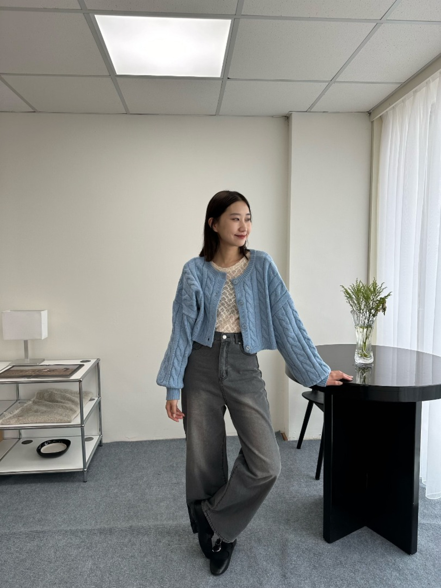 🇯🇵短版麻花針織上衣/藍&摩卡