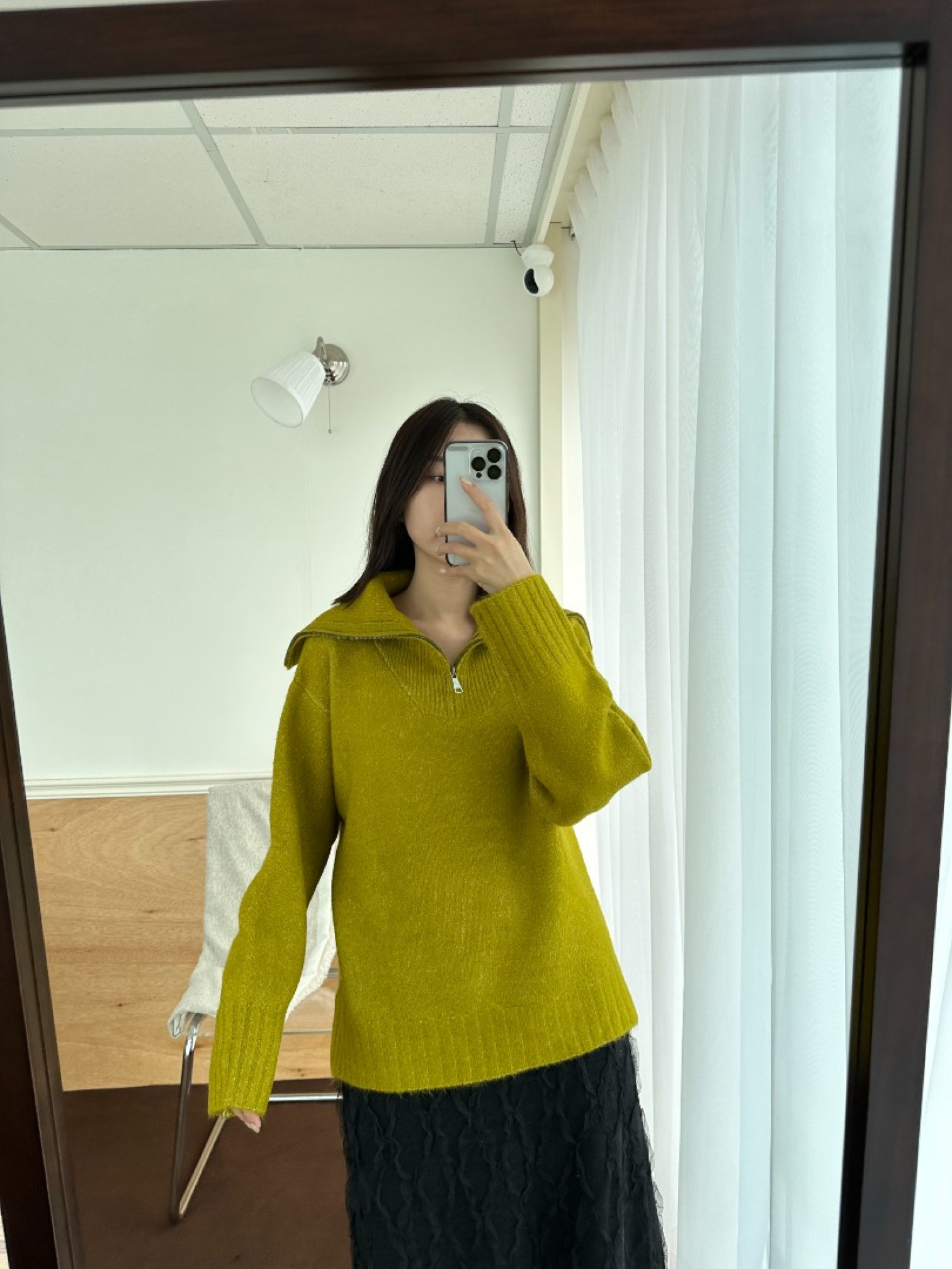 🇯🇵半拉鍊水手領寬鬆針織衫/芥末黃