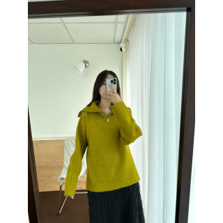 🇯🇵半拉鍊水手領寬鬆針織衫/芥末黃