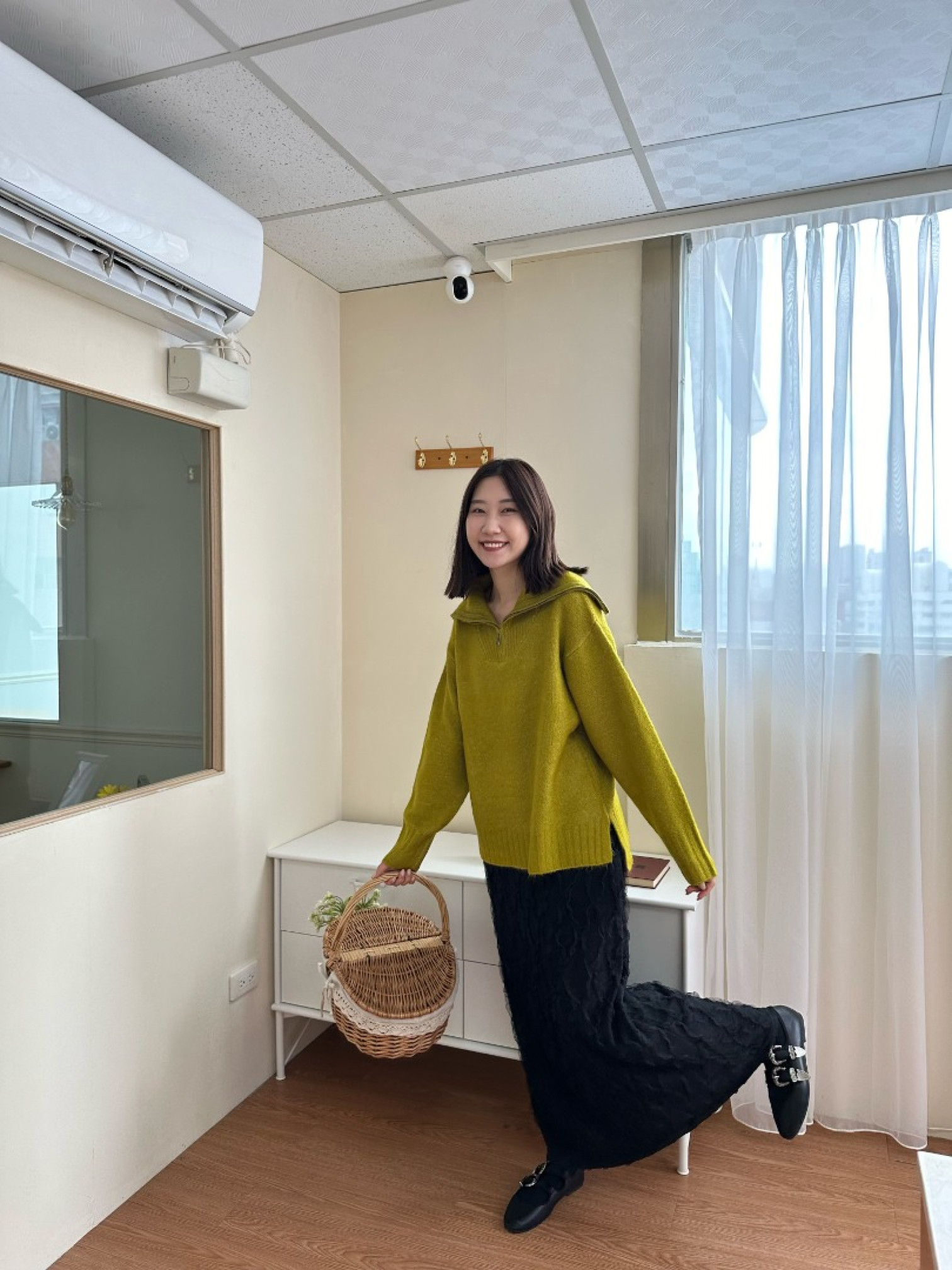 🇯🇵半拉鍊水手領寬鬆針織衫/芥末黃