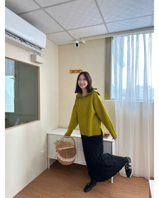 🇯🇵半拉鍊水手領寬鬆針織衫/芥末黃