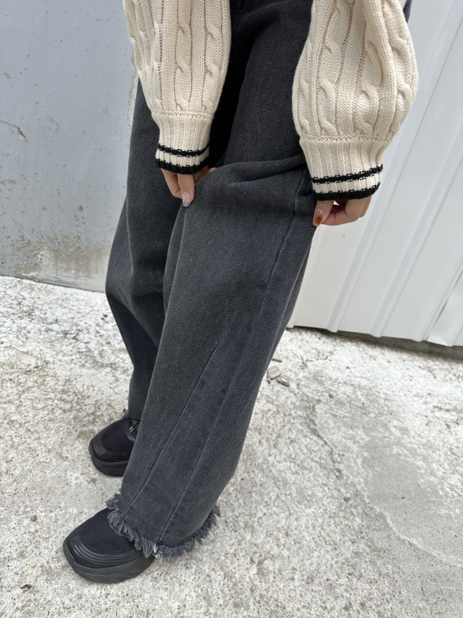 🇯🇵版型超讚下擺鬚邊牛仔褲/藍M&炭灰M